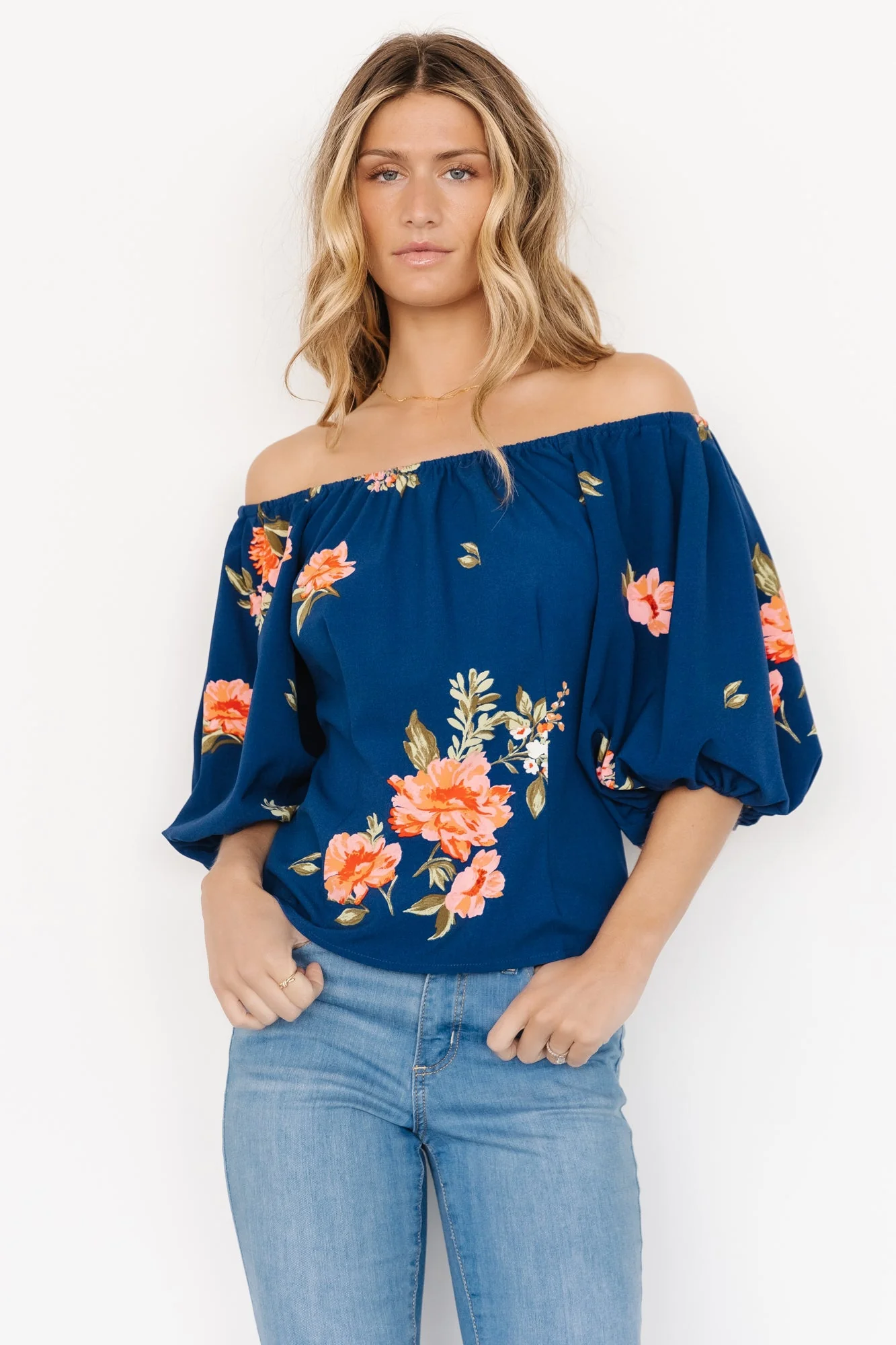 Julia Off Shoulder Top | Blue Multi