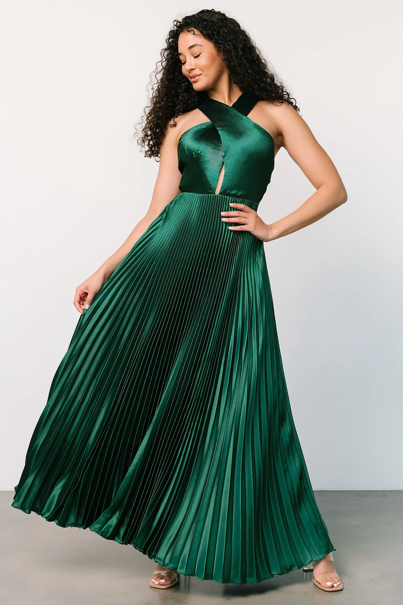 Sandra Pleated Maxi Dress | Emerald