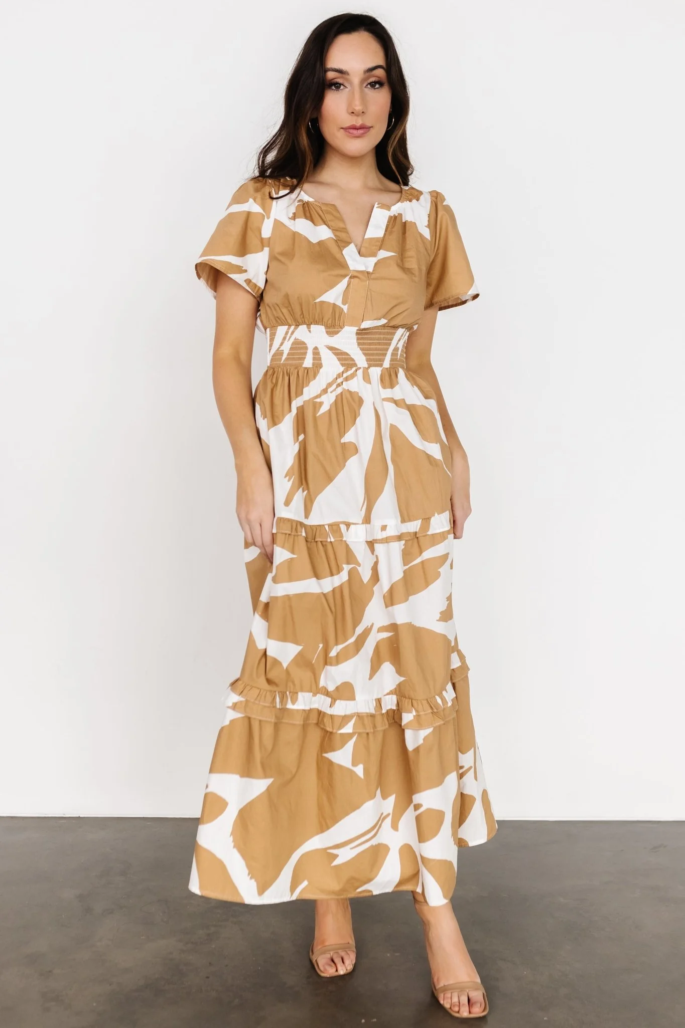 Palmer Tiered Maxi Dress | Camel + White