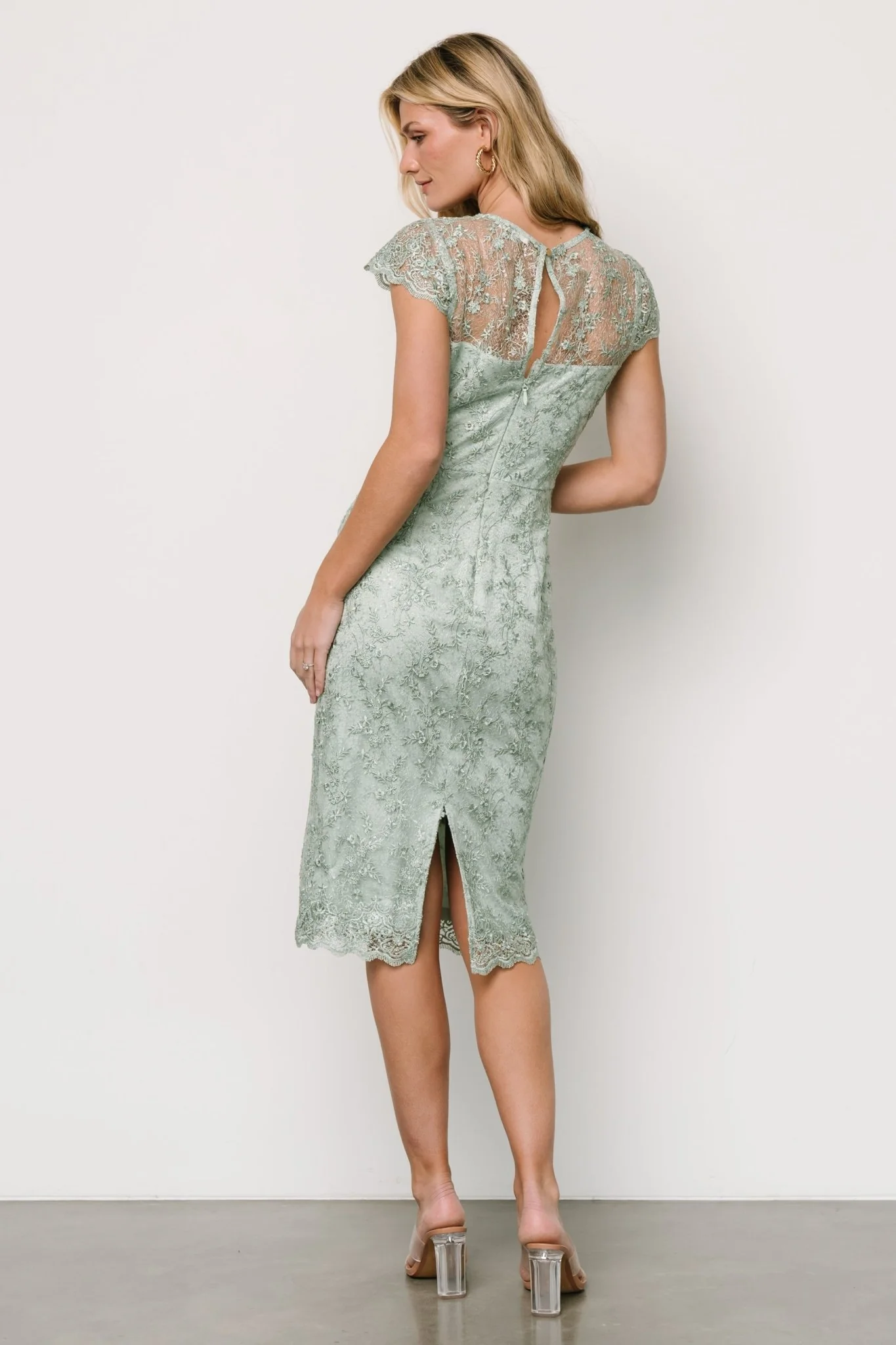 Oriana Embossed Shimmer Midi Dress | Sage