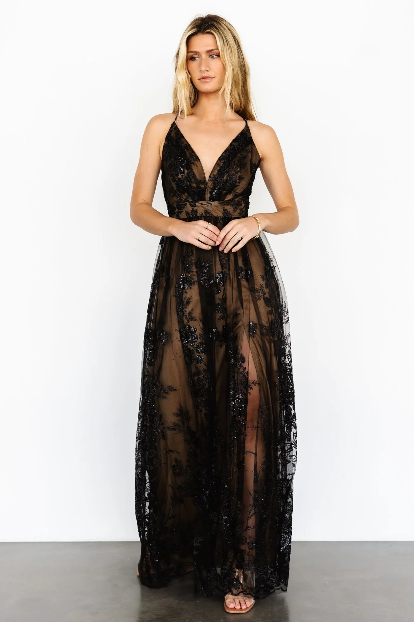 Lucienne Shimmer Maxi Gown | Black + Nude