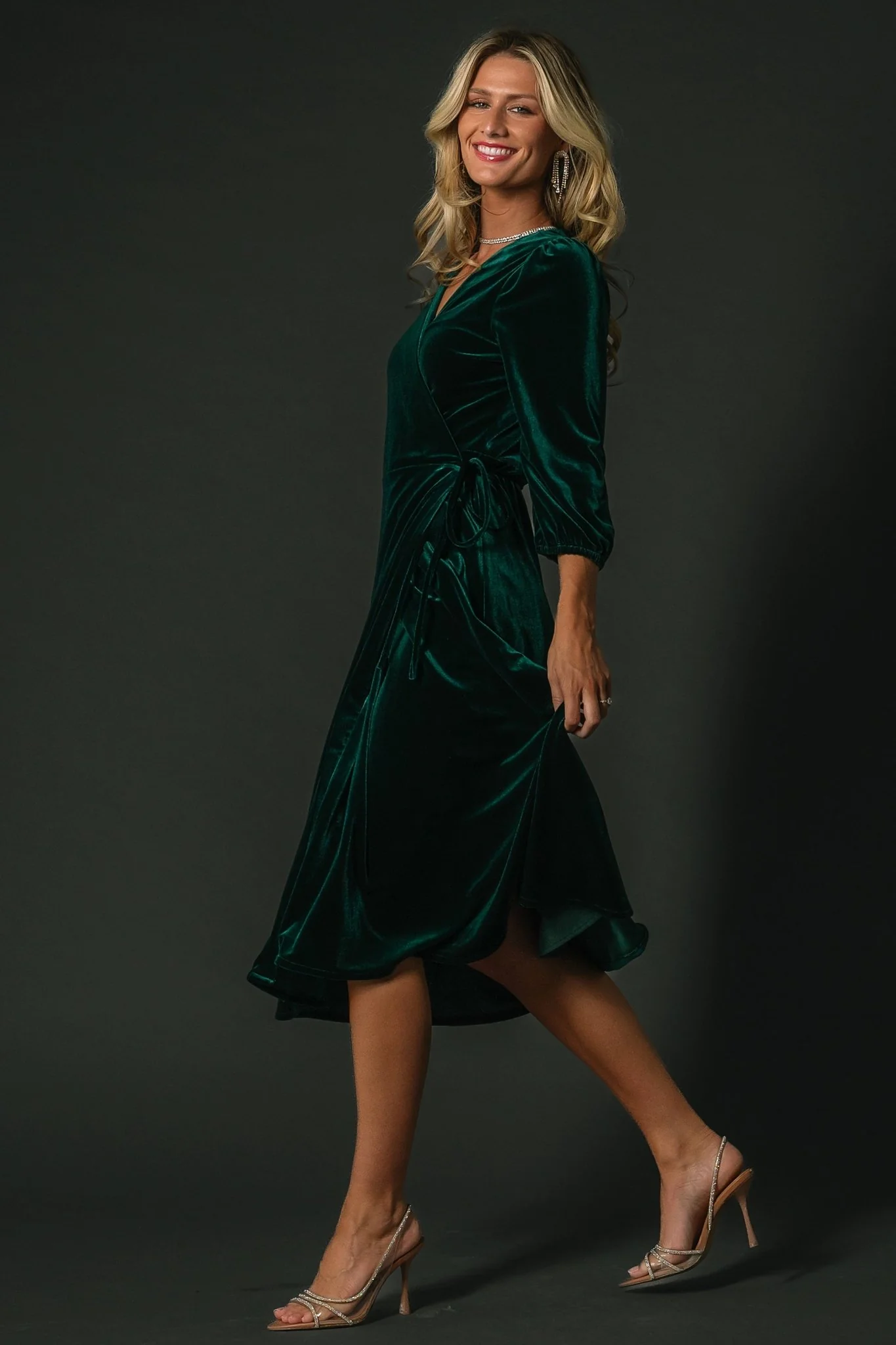 Beckinsale Velvet Wrap Dress | Dark Green