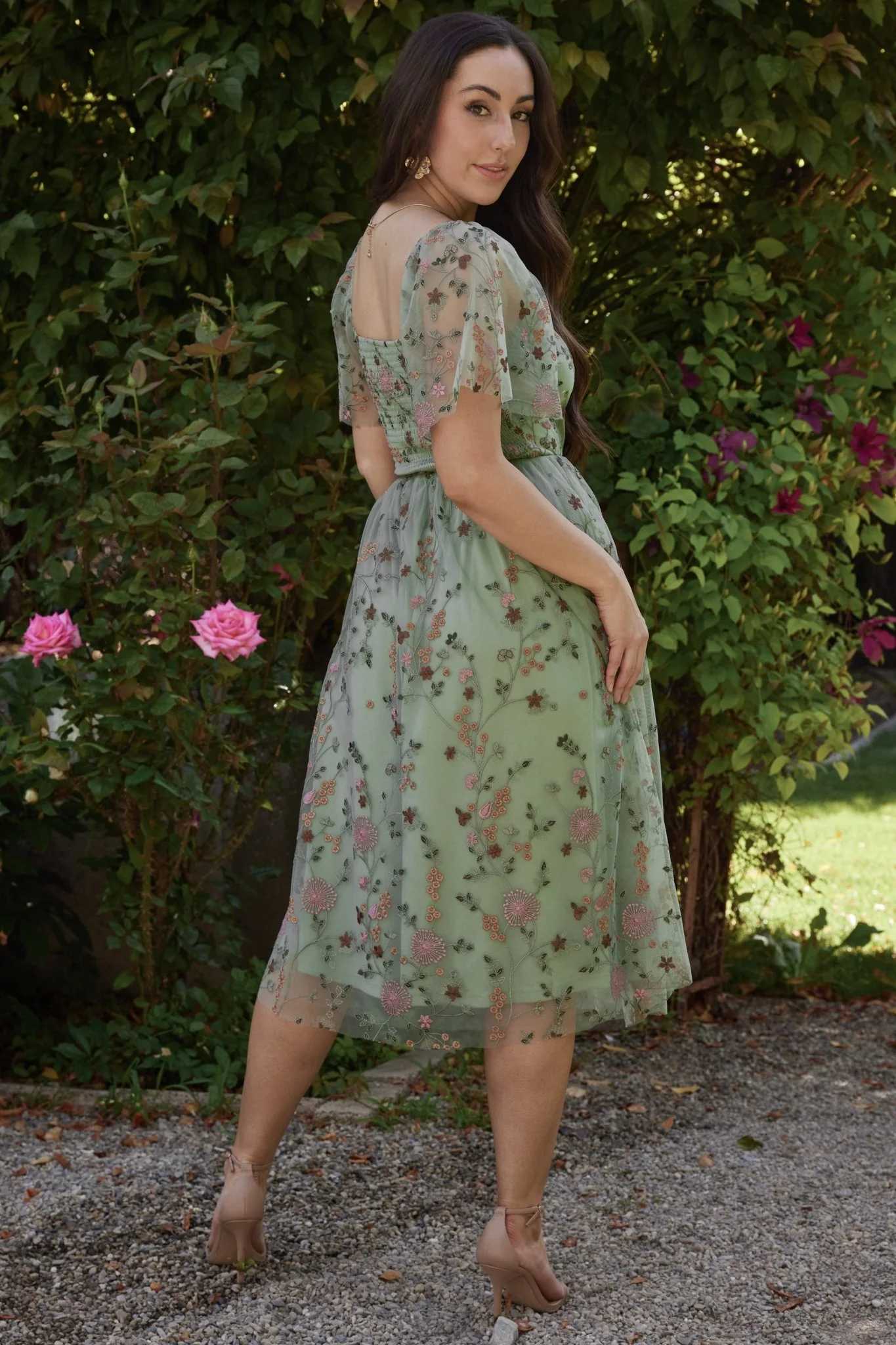 Gwyneth Tulle Midi Dress | Eucalyptus Floral
