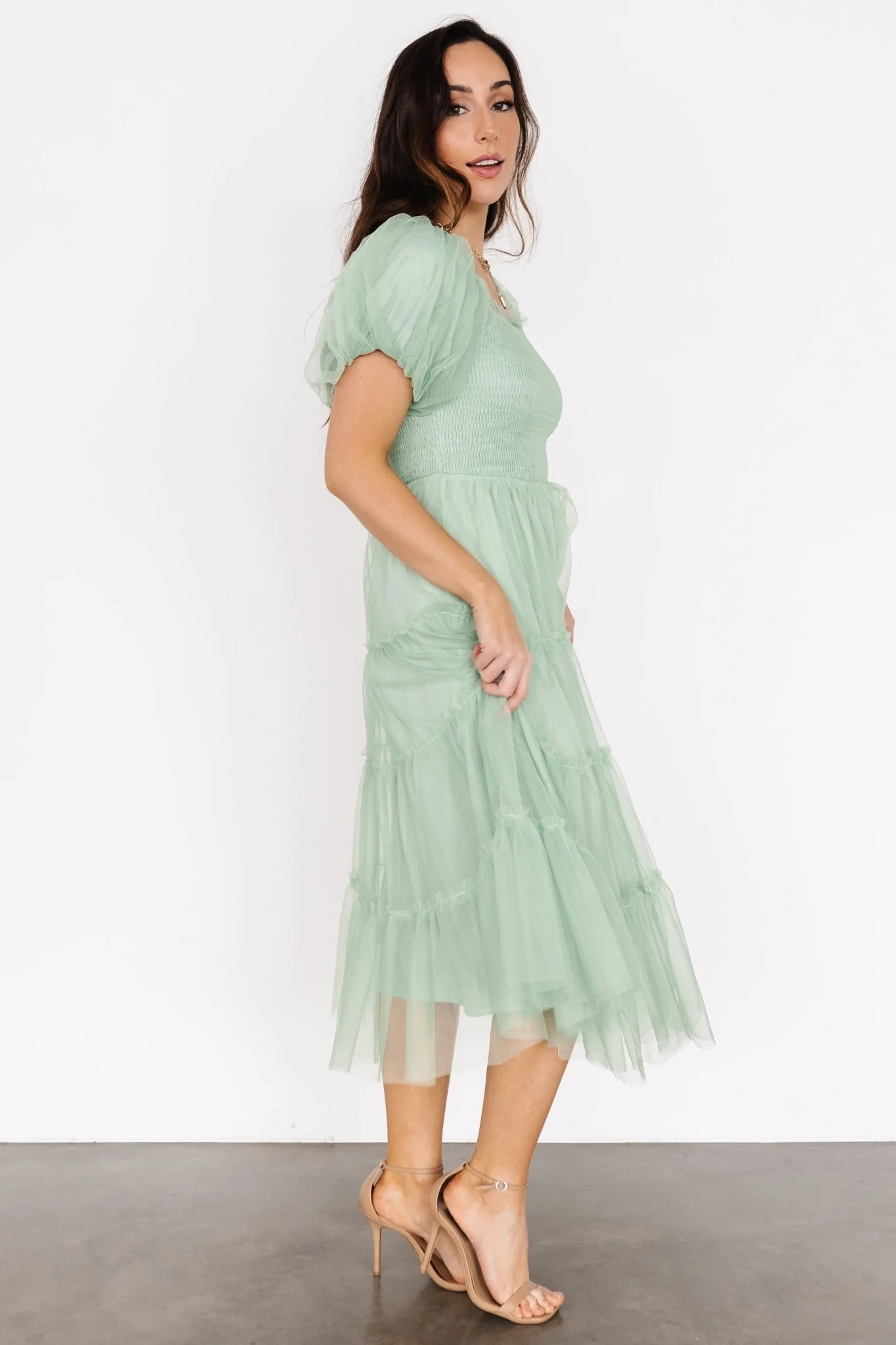 Liv Tulle Midi Dress | Light Green