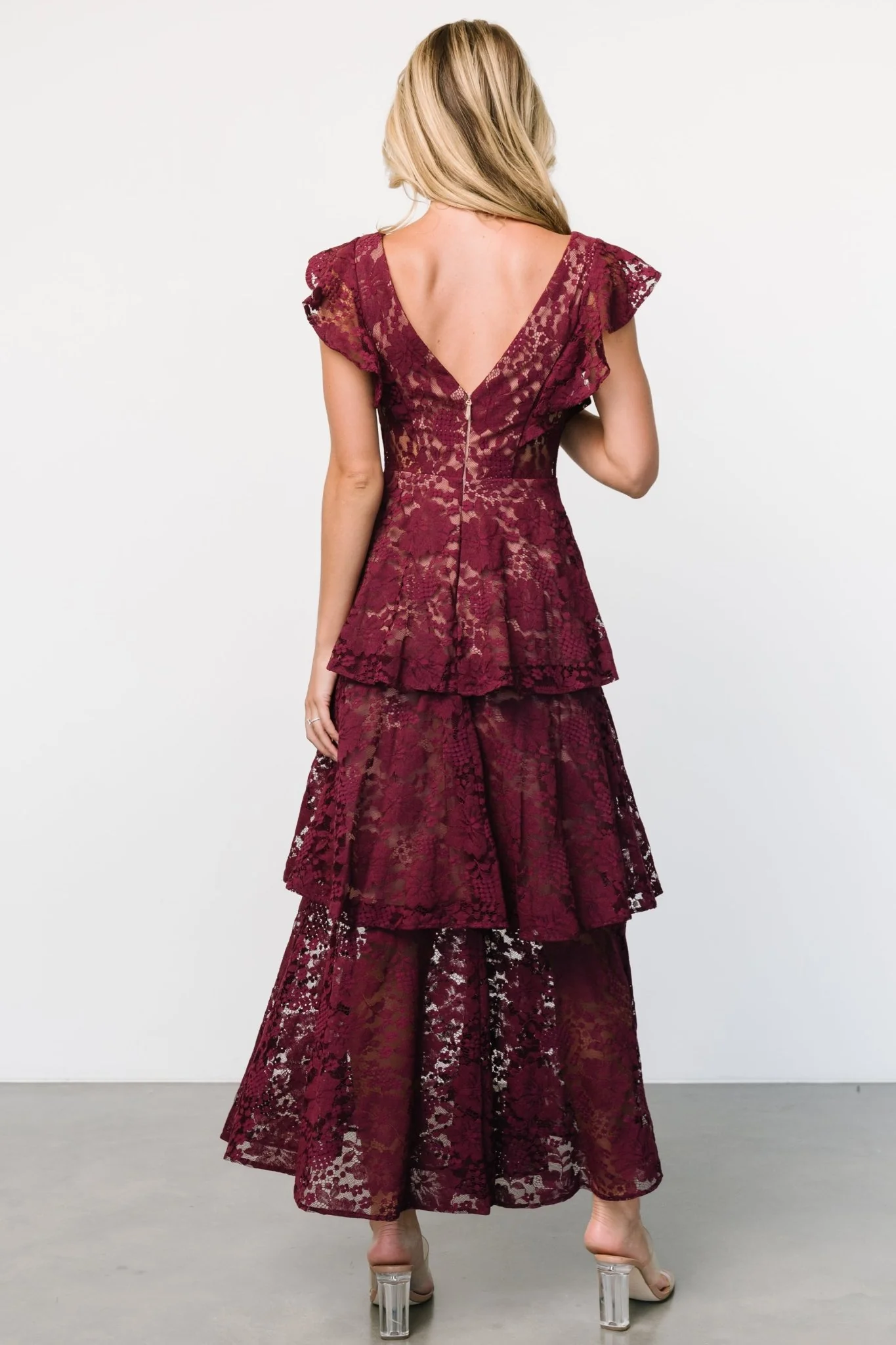 Margot Lace Tiered Maxi Dress | Wine