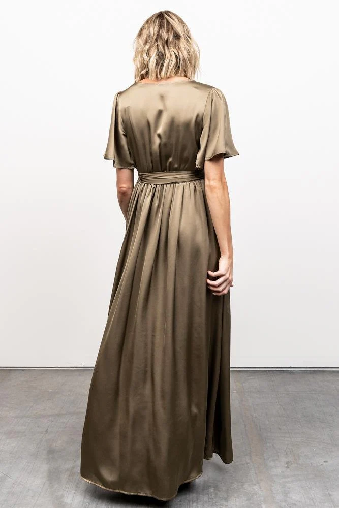 Sicily Satin Maxi Dress | Olive