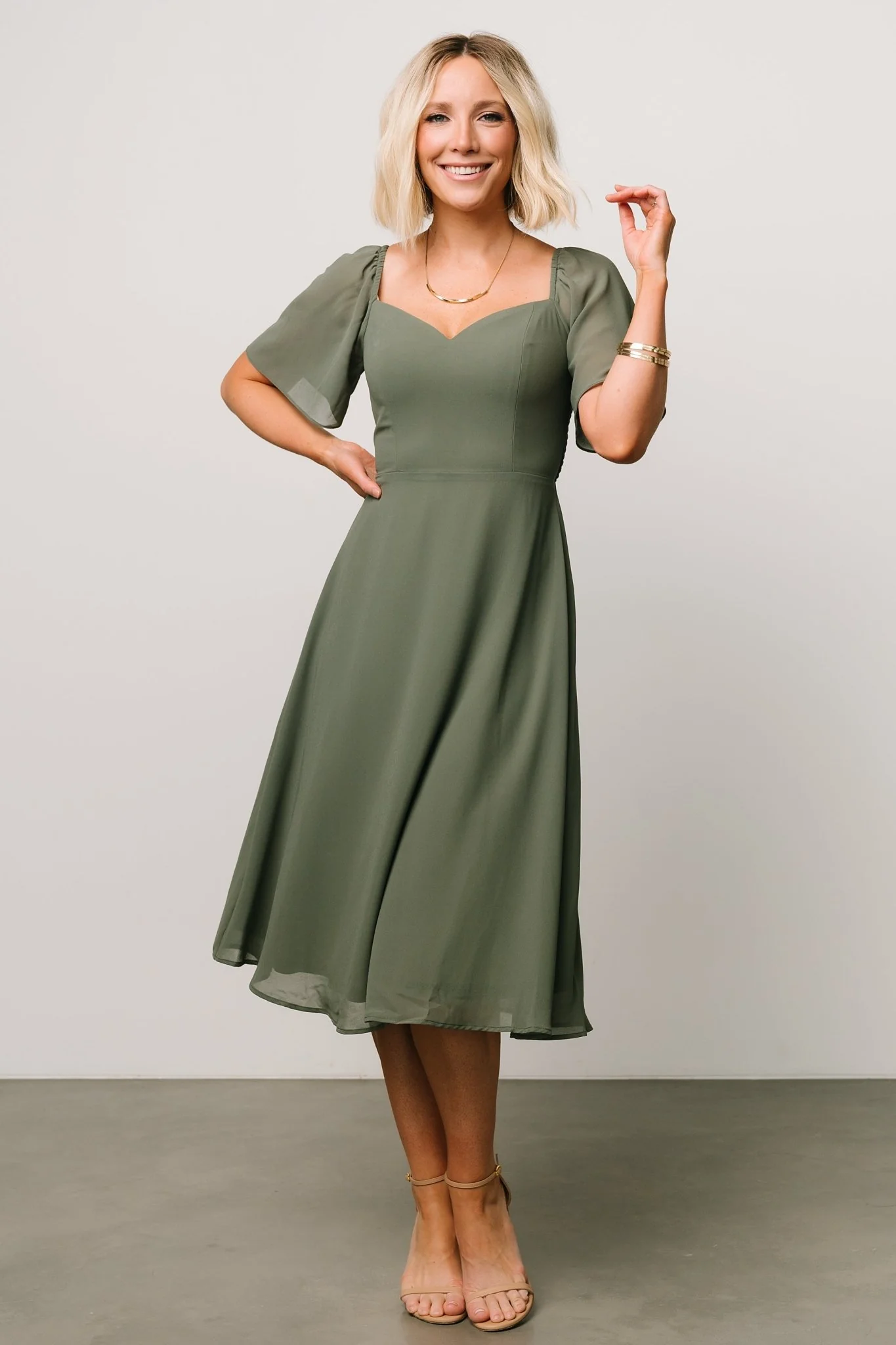 Colette Sweetheart Midi Dress | Dark Sage