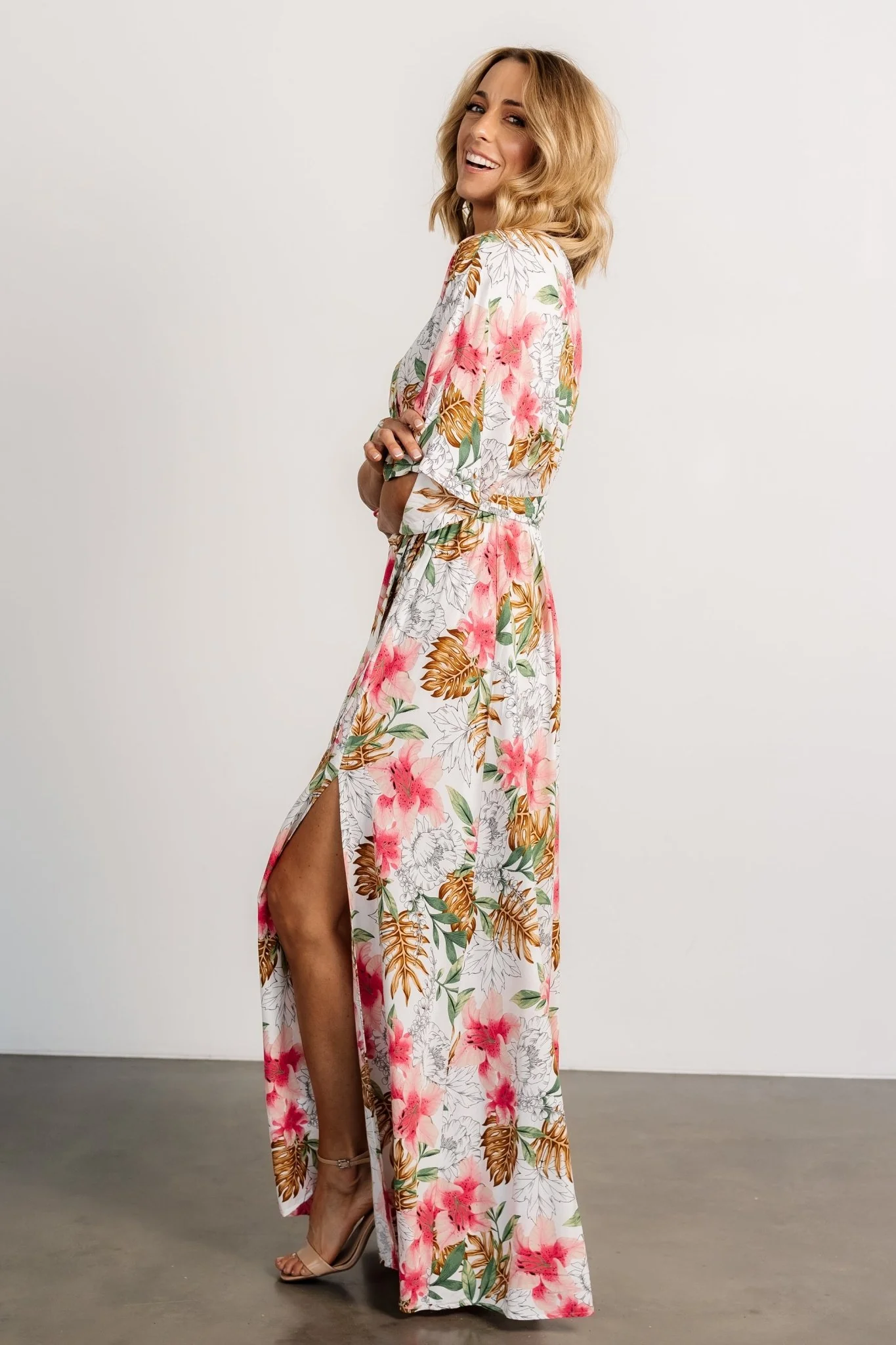 Harmonia Kimono Maxi Dress | White Multi Print