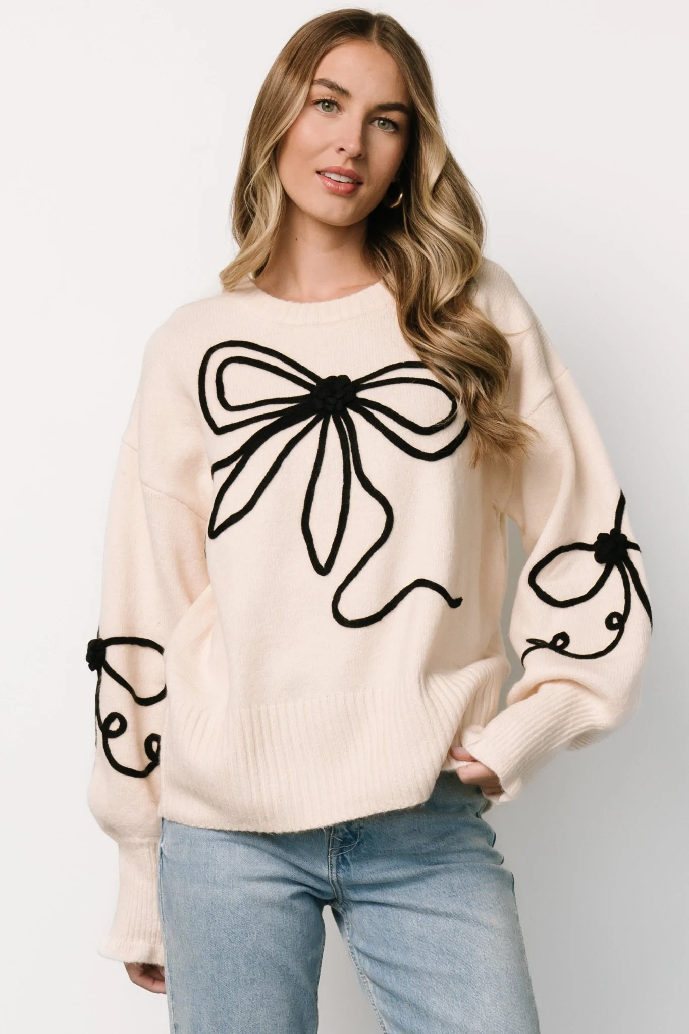 Elsie Ribbon Sweater | Cream + Black