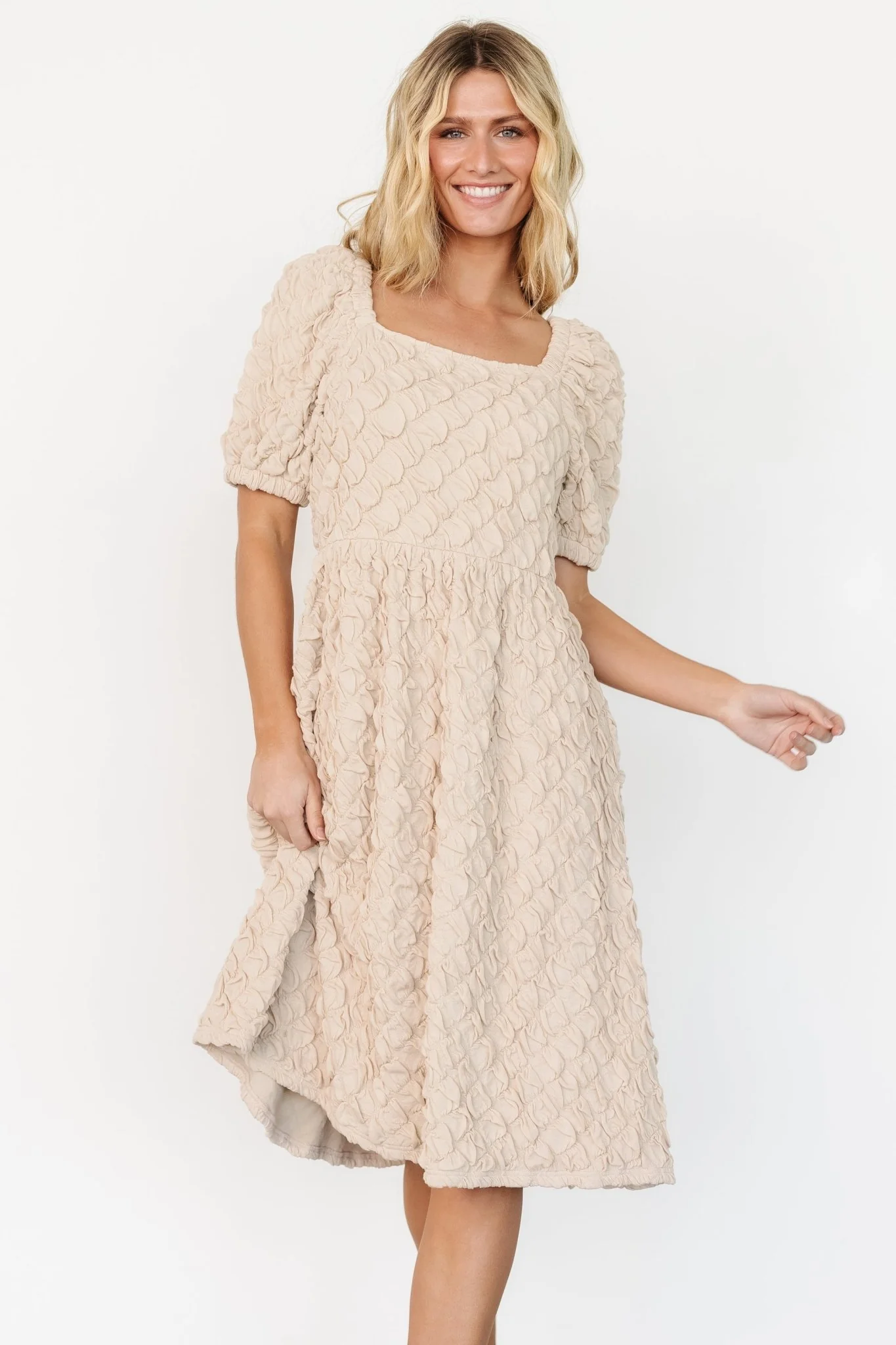 Keri Gathered Dress | Light Taupe