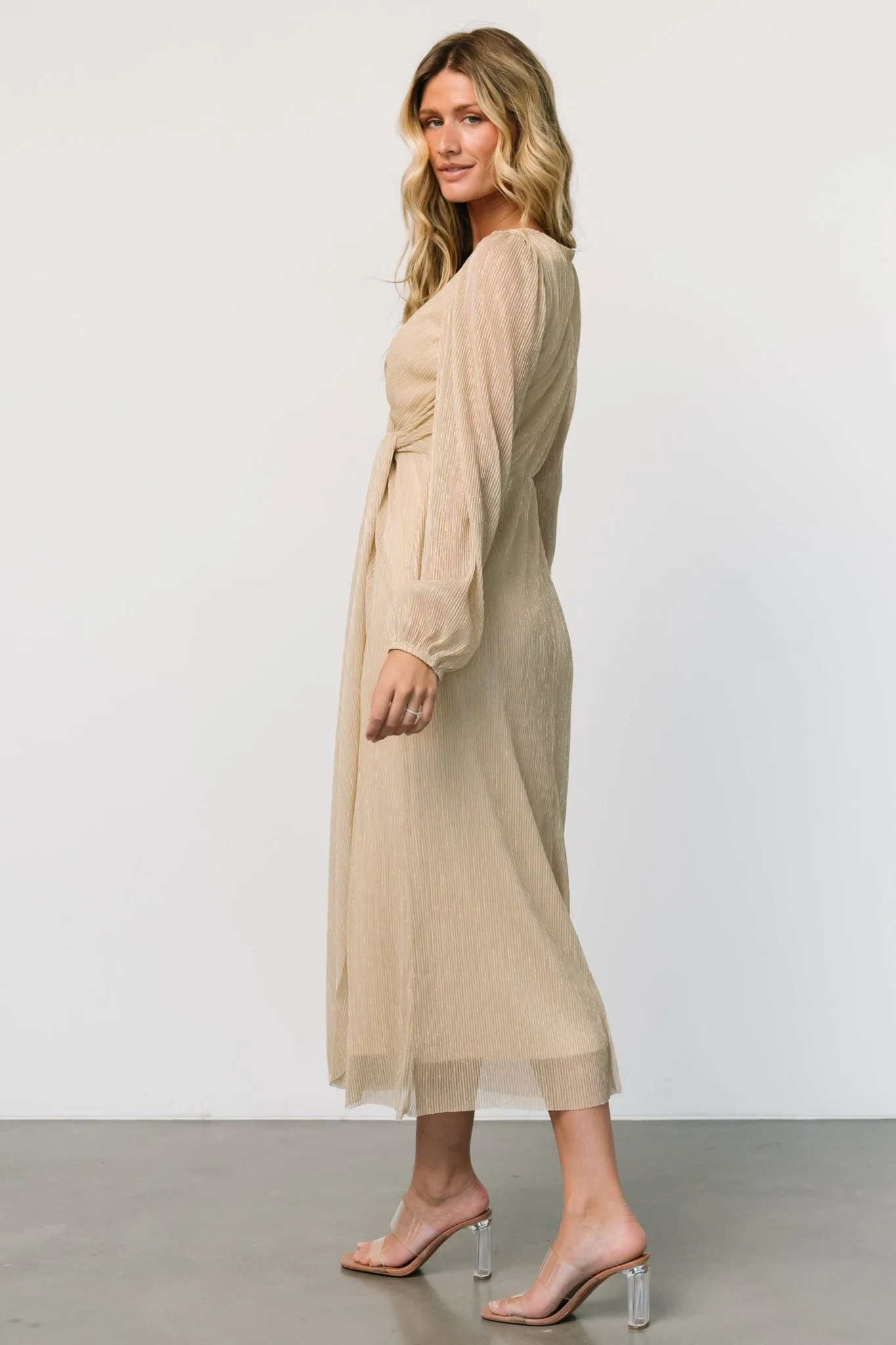 Devlyn Pleated Dress | Golden Shimmer
