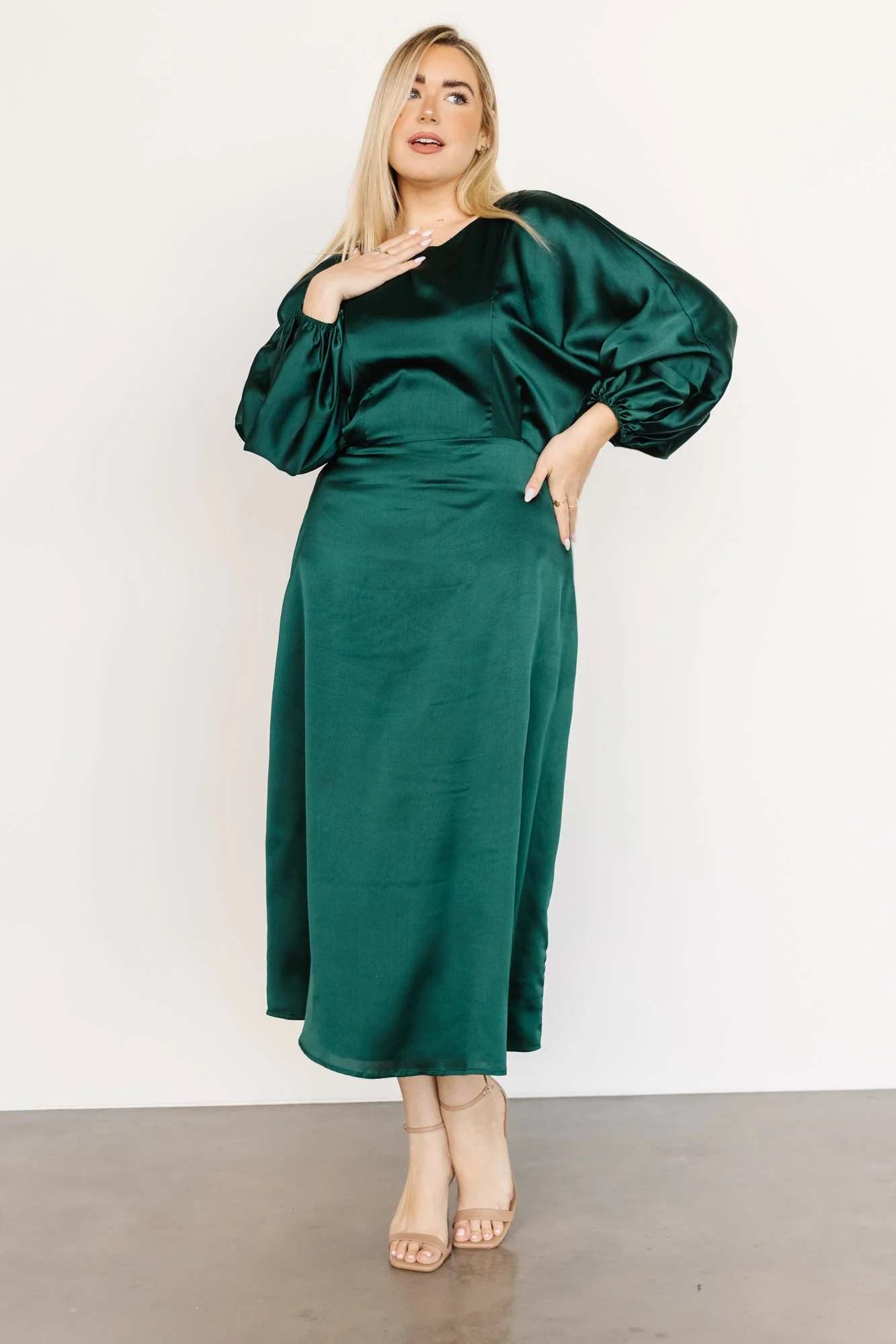 Balta Satin Midi Dress | Emerald