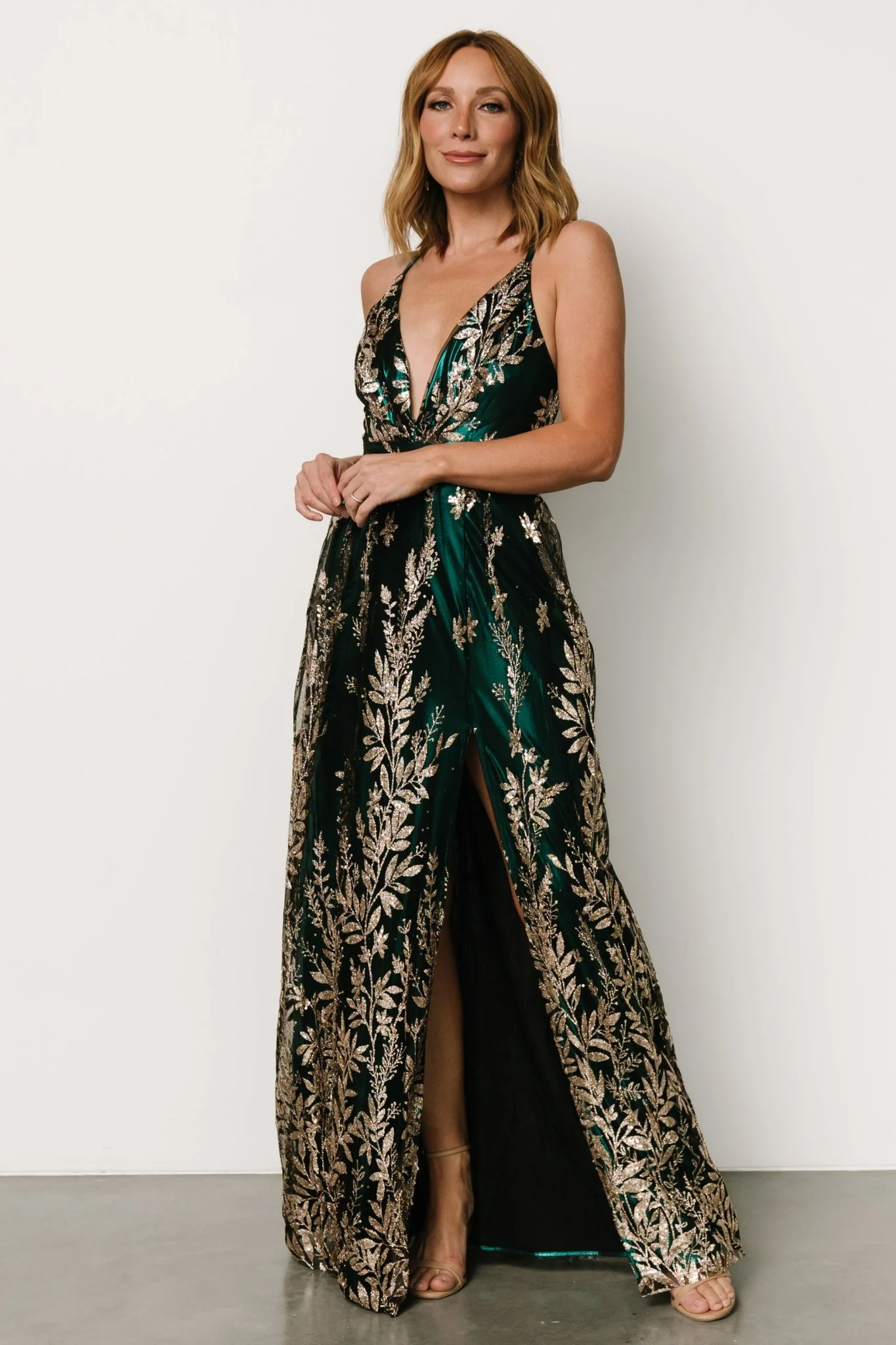 Eirena Sparkle Gown | Emerald + Rose Gold
