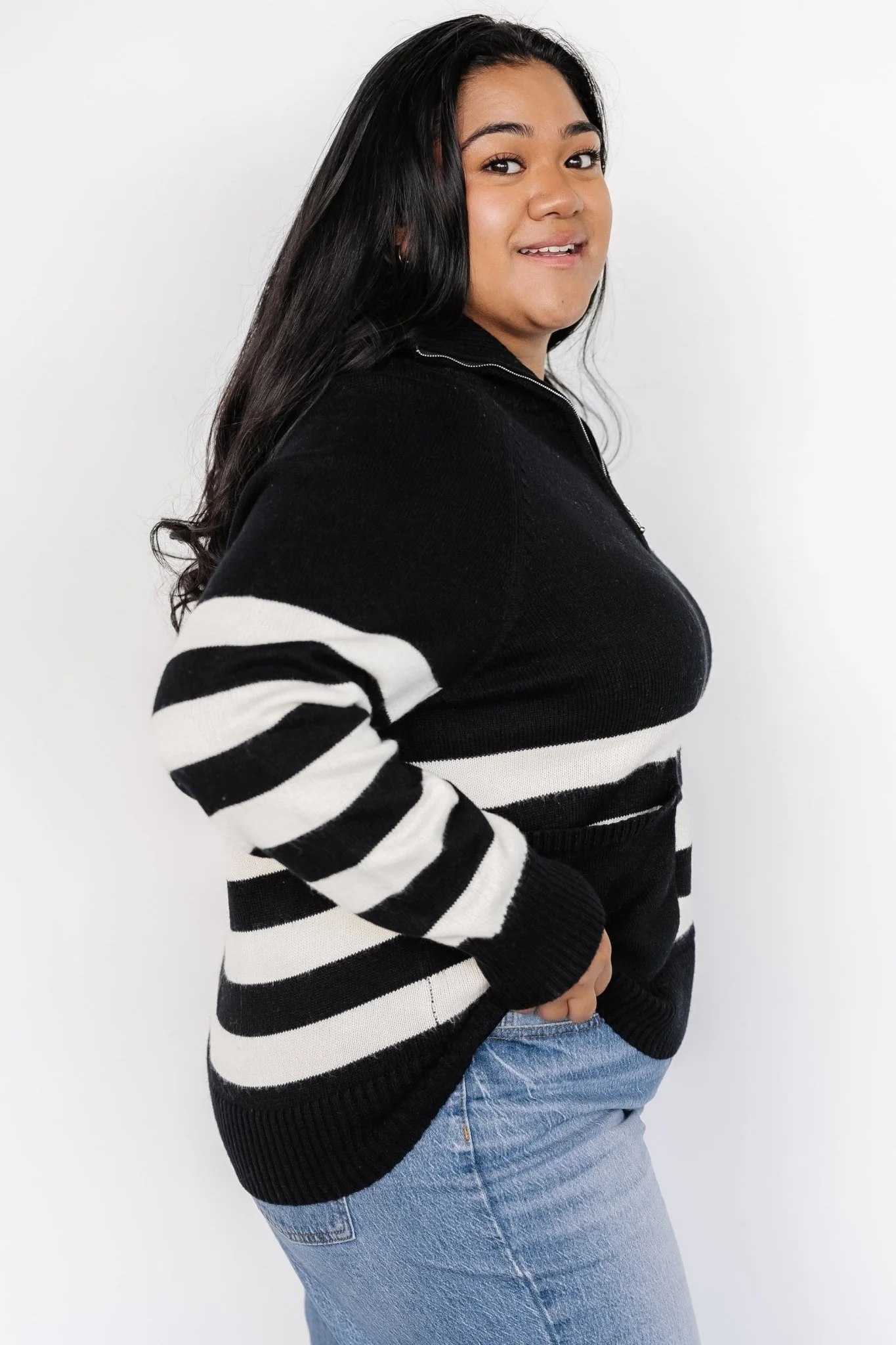Trish Striped Sweater | Black + Off White