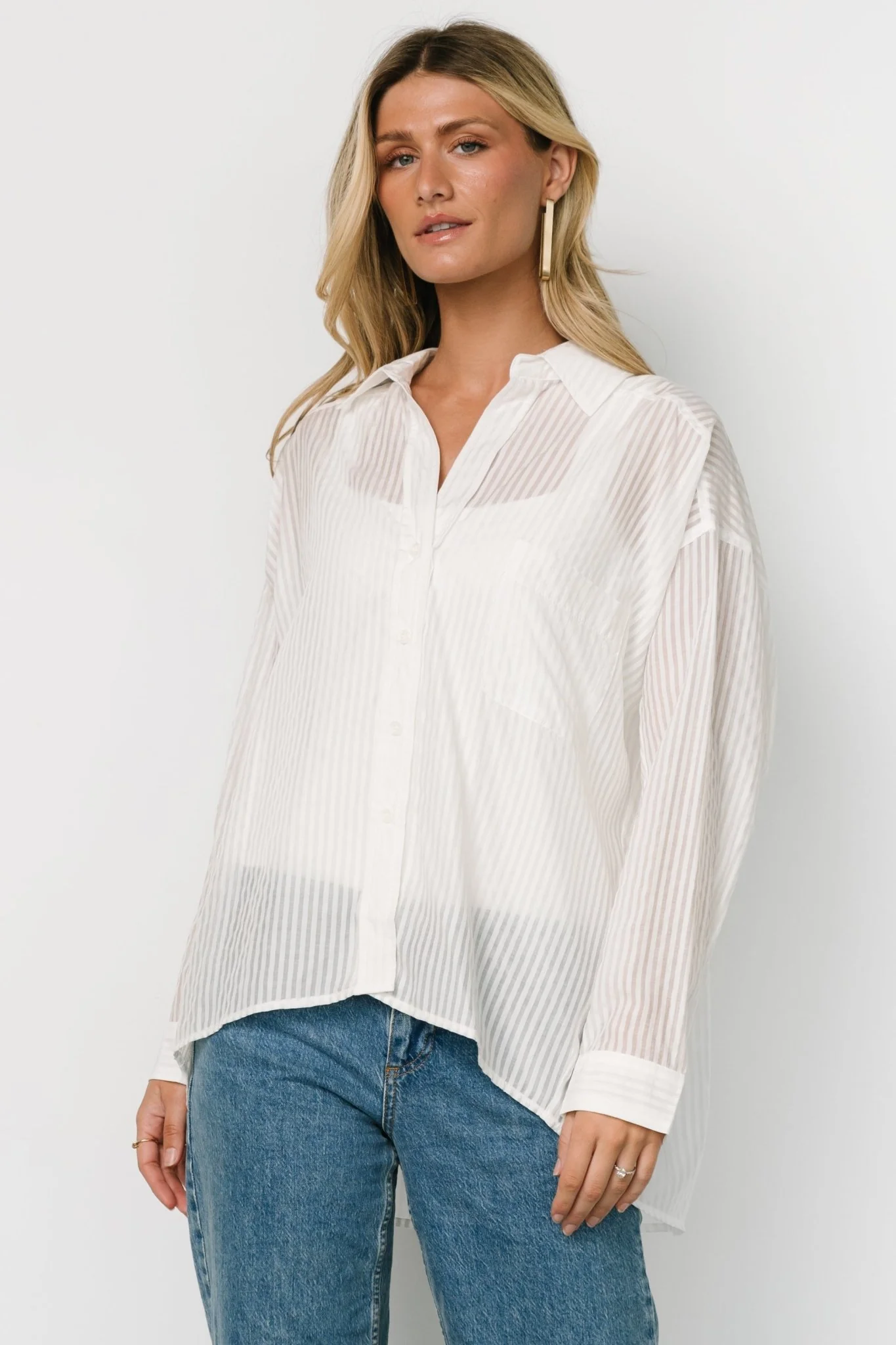 Sheldon Striped Oversized Top | White