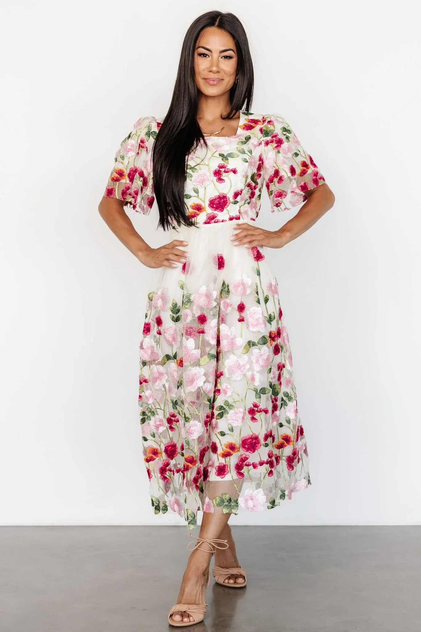 Anastasie Floral Embroidered Dress | Pink Multi