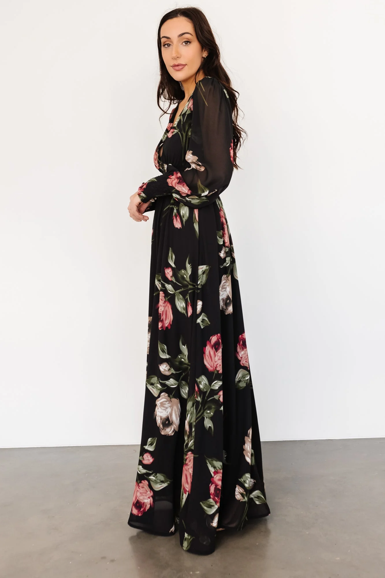 Olivia Maxi Dress | Black Rose Floral