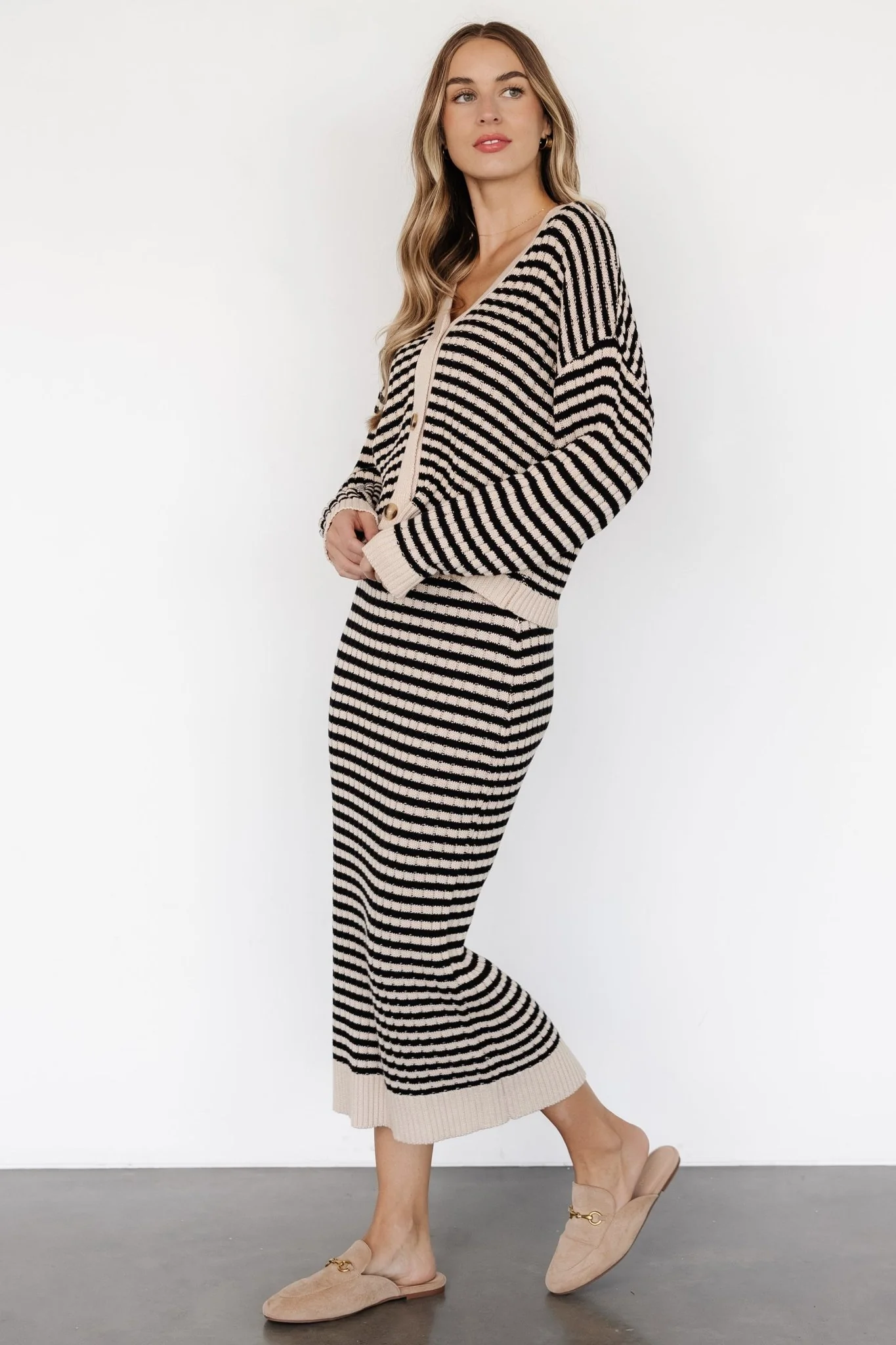 Justina Striped Knit Skirt | Black + Cream