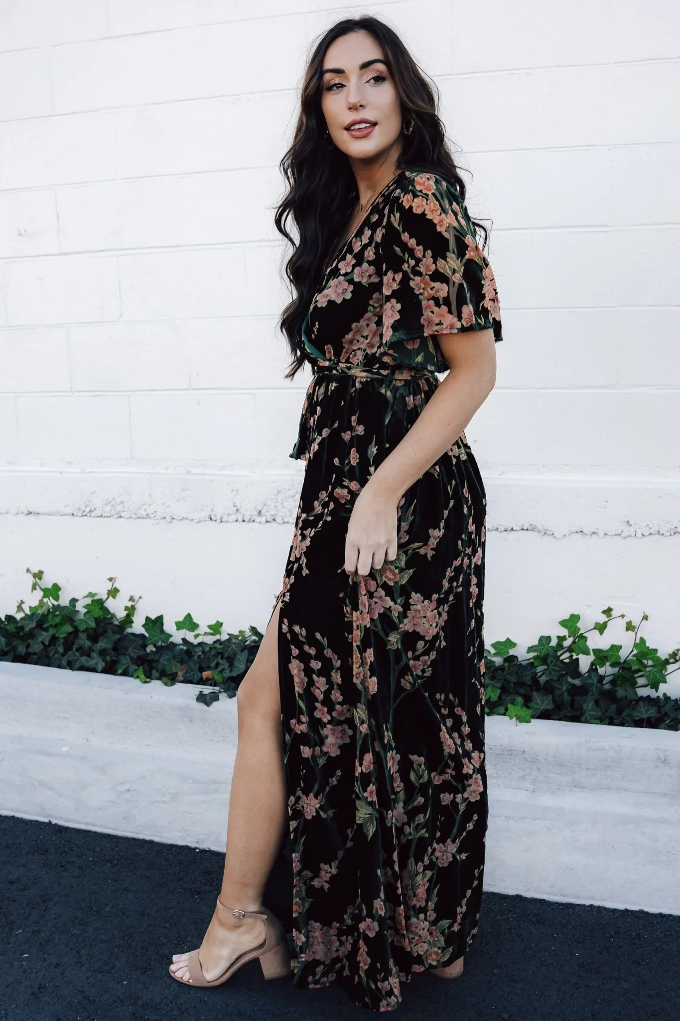 Uma Velvet Maxi Dress | Green Floral