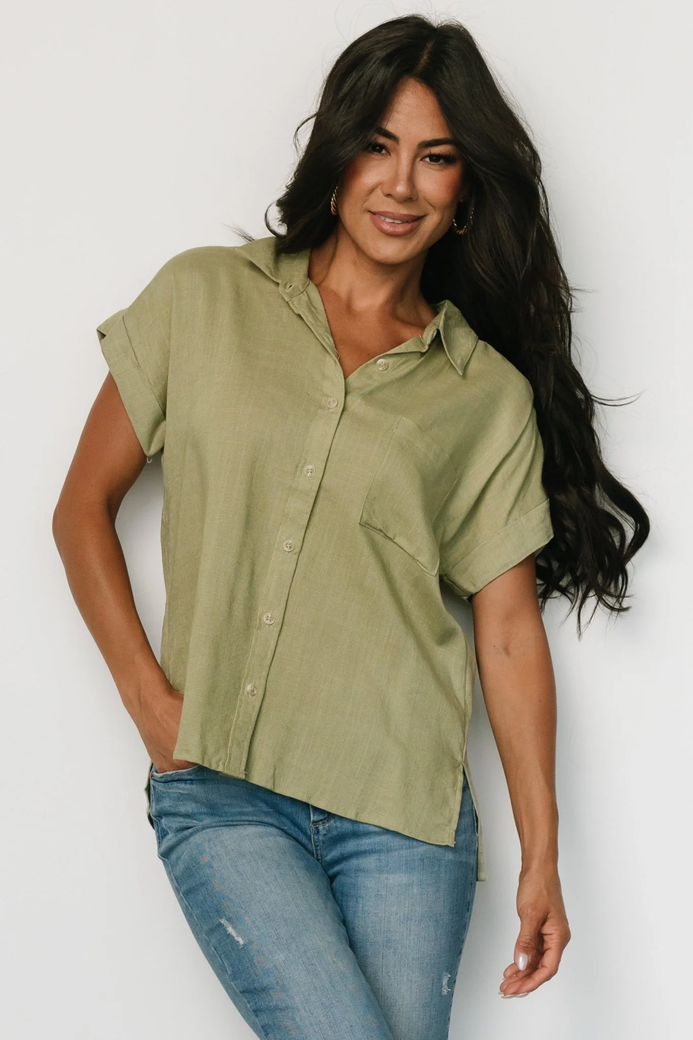 Andrews Button Top | Sage