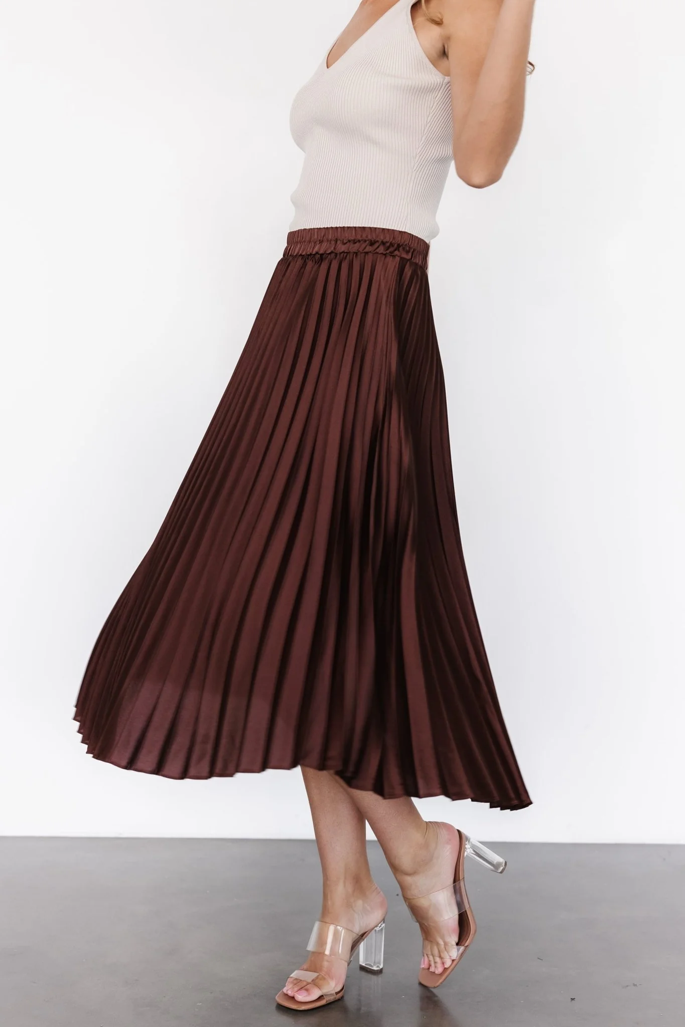 Demetria Pleated Midi Skirt | Dark Brown