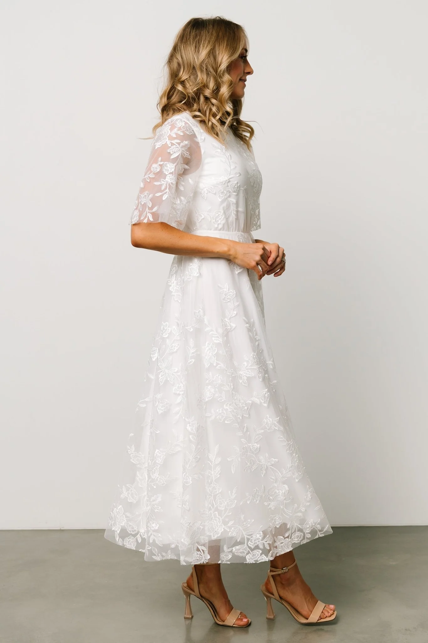 Arabella Embroidered Tulle Maxi Dress | White