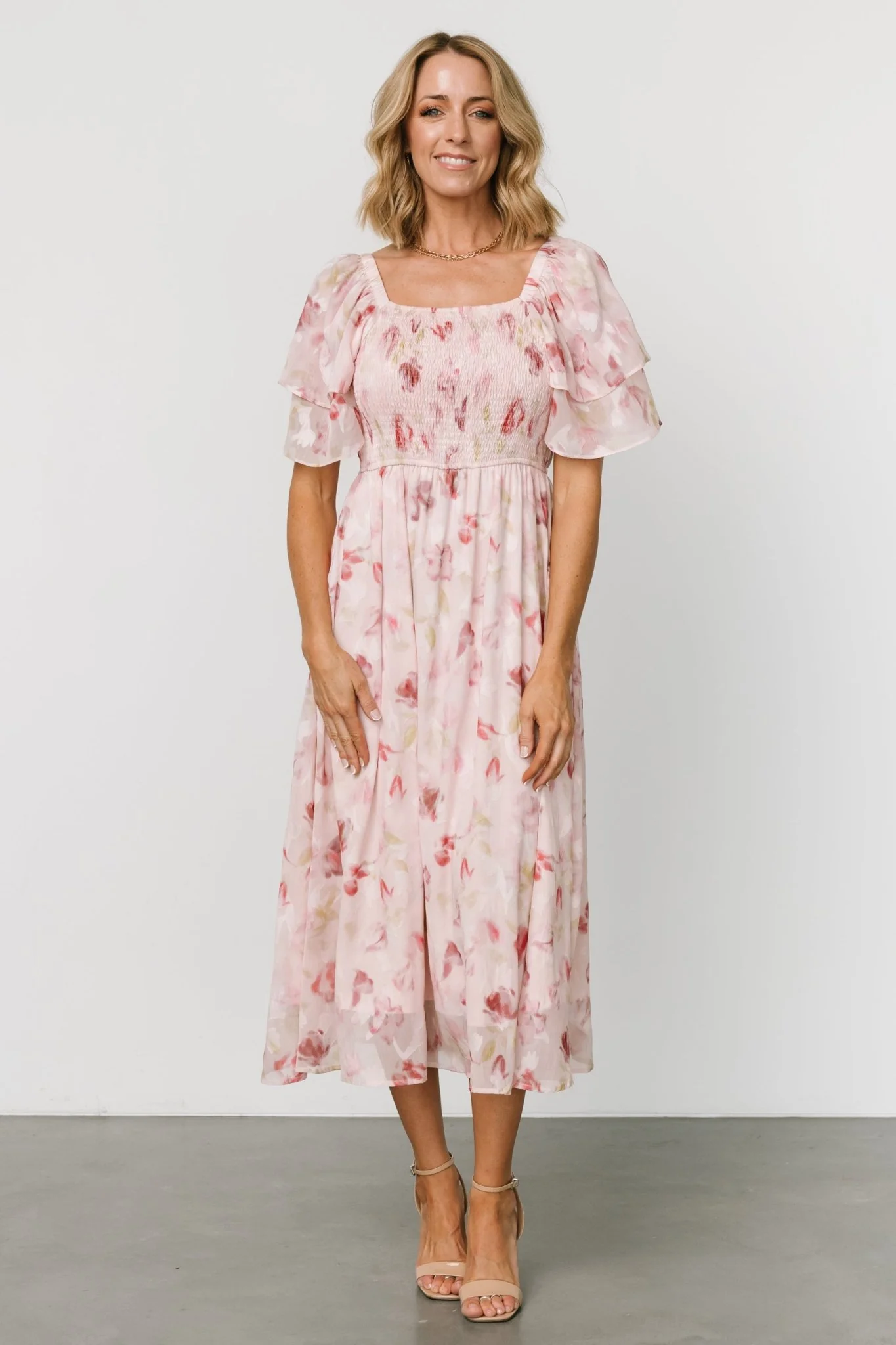 Flora Midi Dress | Blush Print