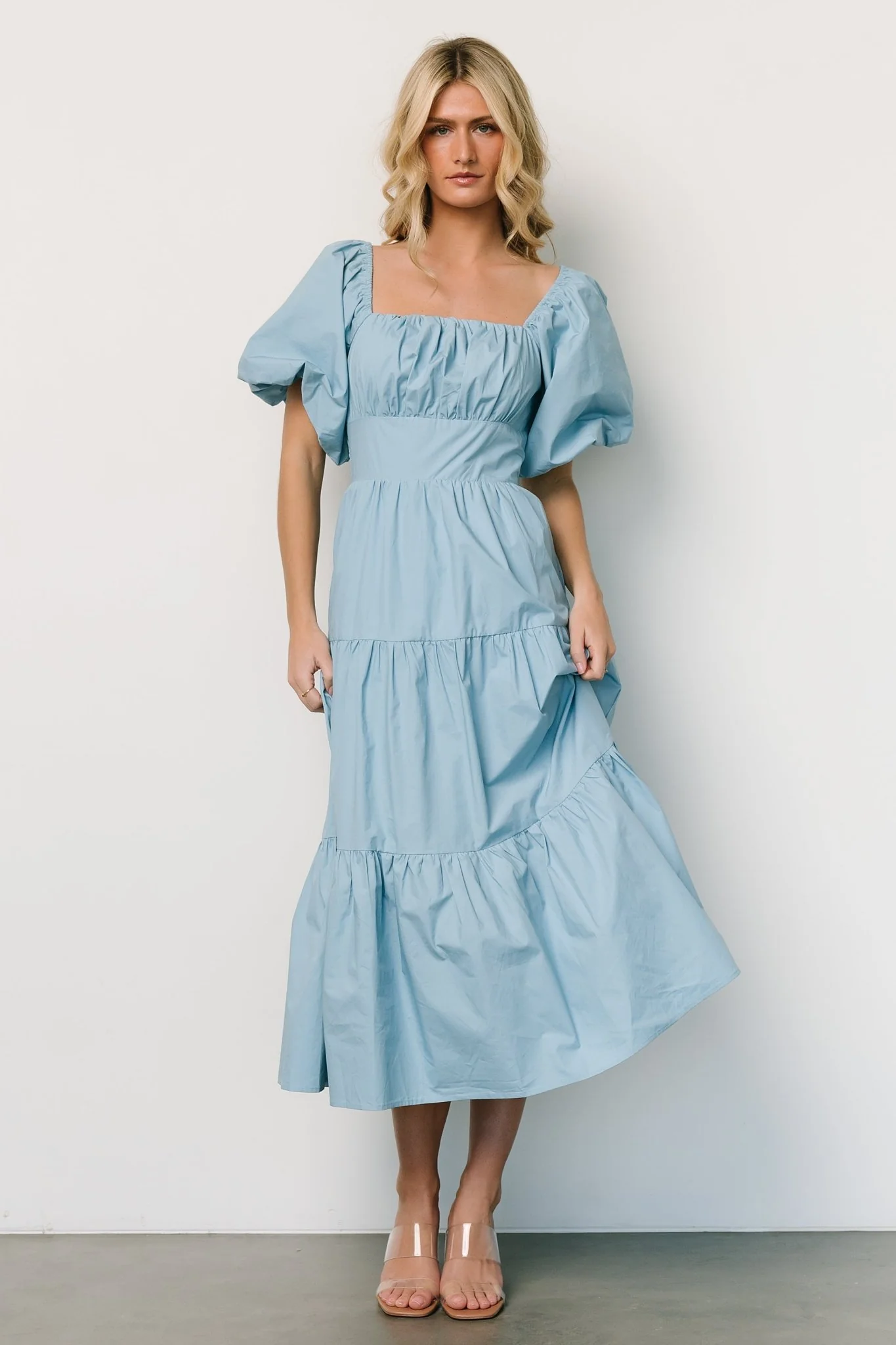 Cindy Puff Sleeve Tiered Dress | Blue