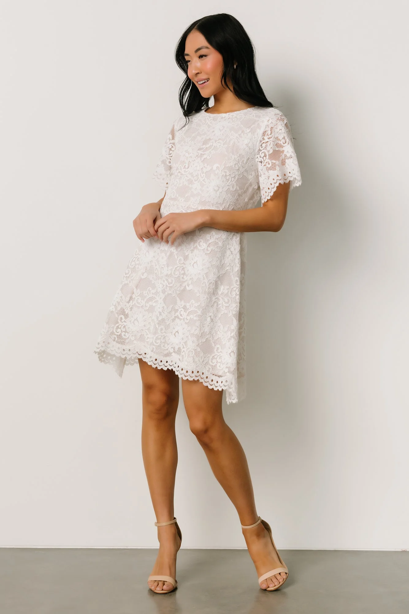 Aasha Lace Short Dress | Off White