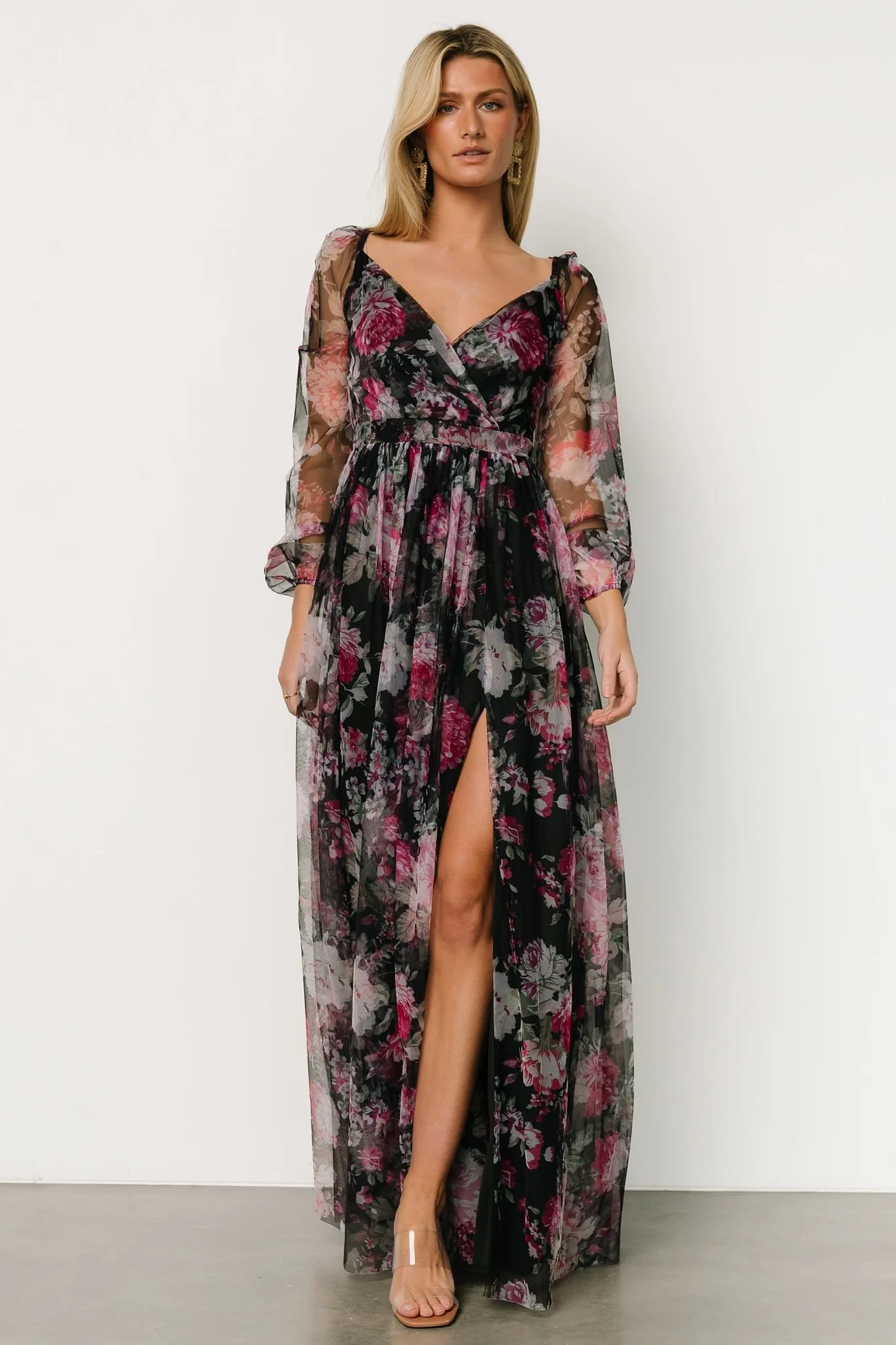 Desiree Tulle Maxi Dress | Black + Fuchsia