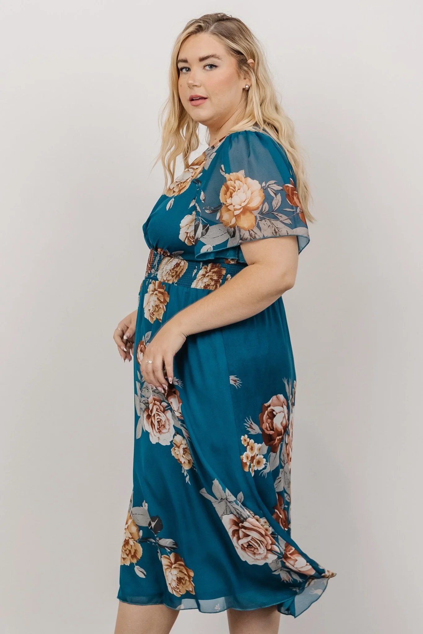 Sarah Smocked Midi Dress | Blue Floral