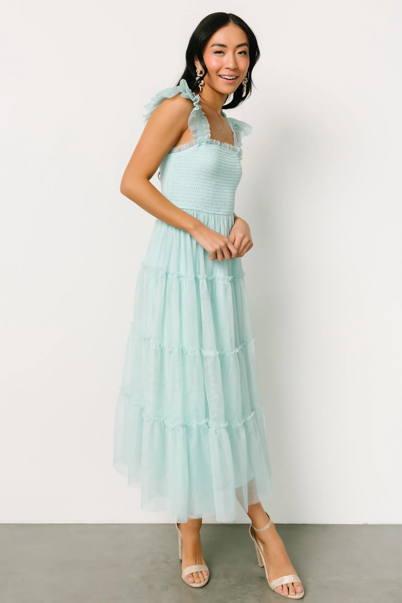 Mindi Tulle Midi Dress | Sea Blue