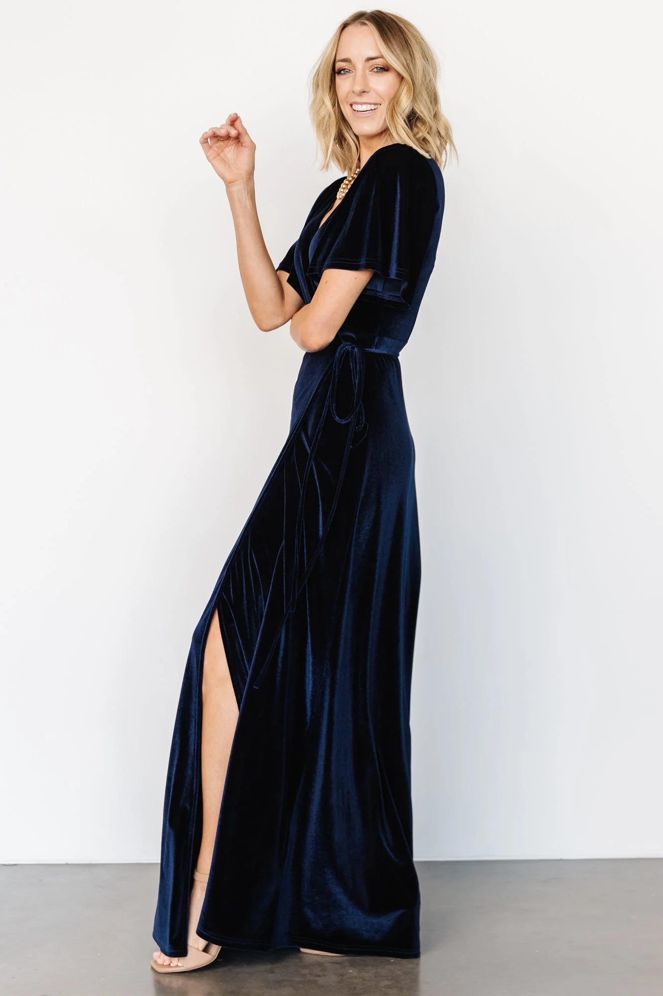 Meghan Velvet Wrap Maxi Dress | Navy