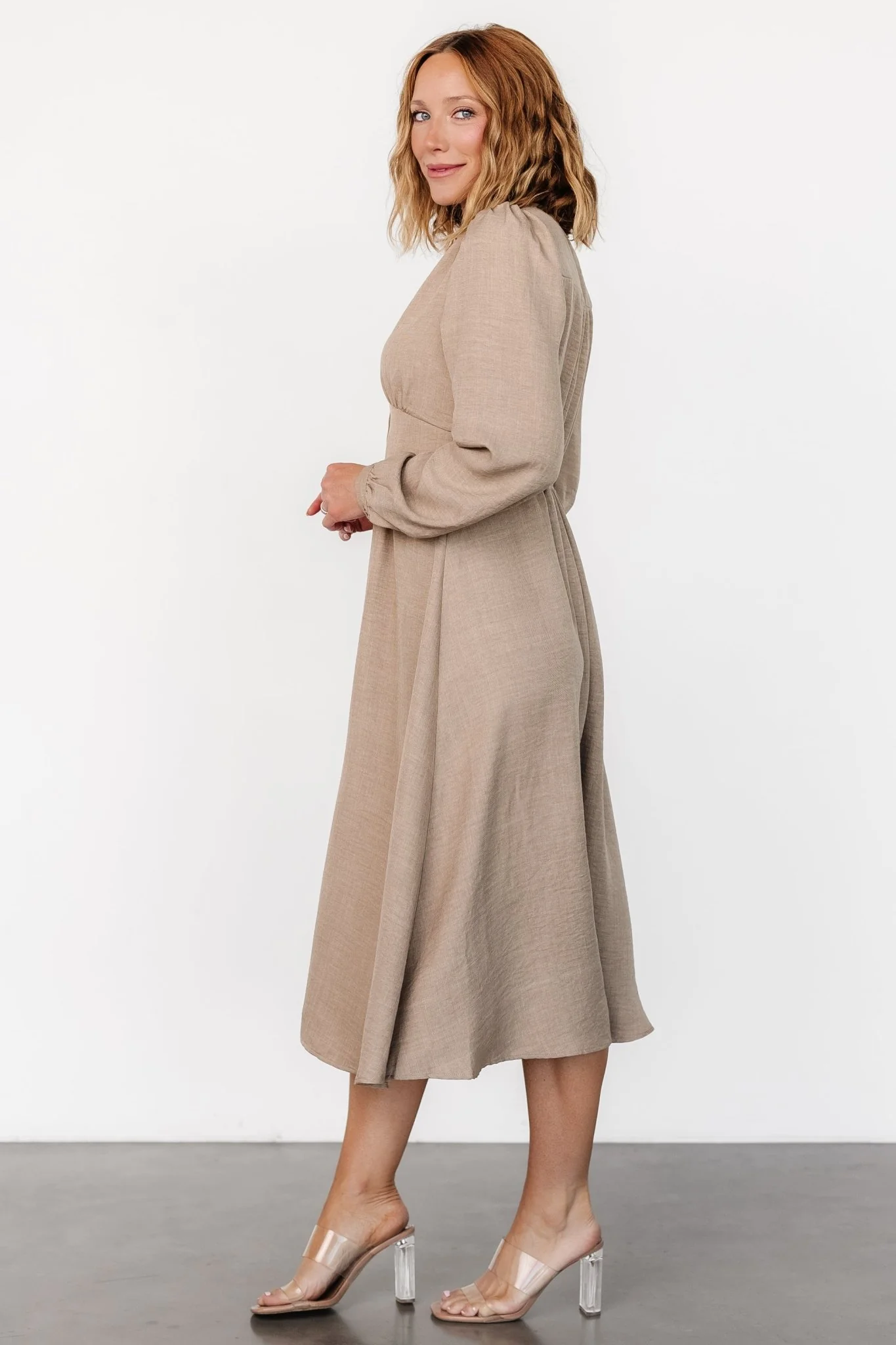 Faith Button Midi Dress | Taupe