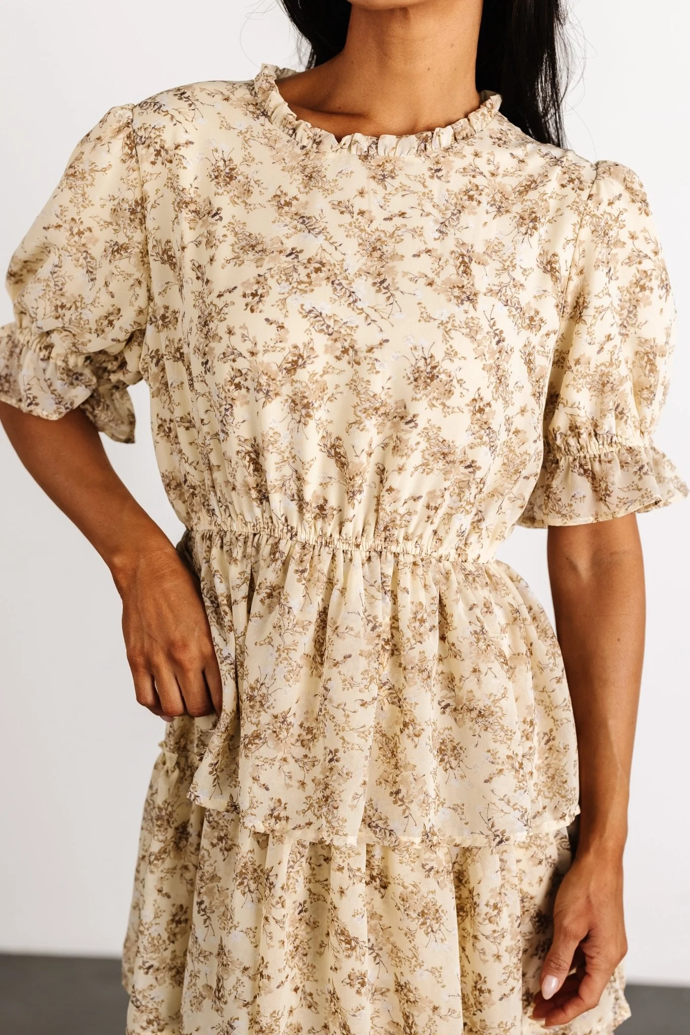 Pia Tiered Midi Dress | Pale Yellow Floral