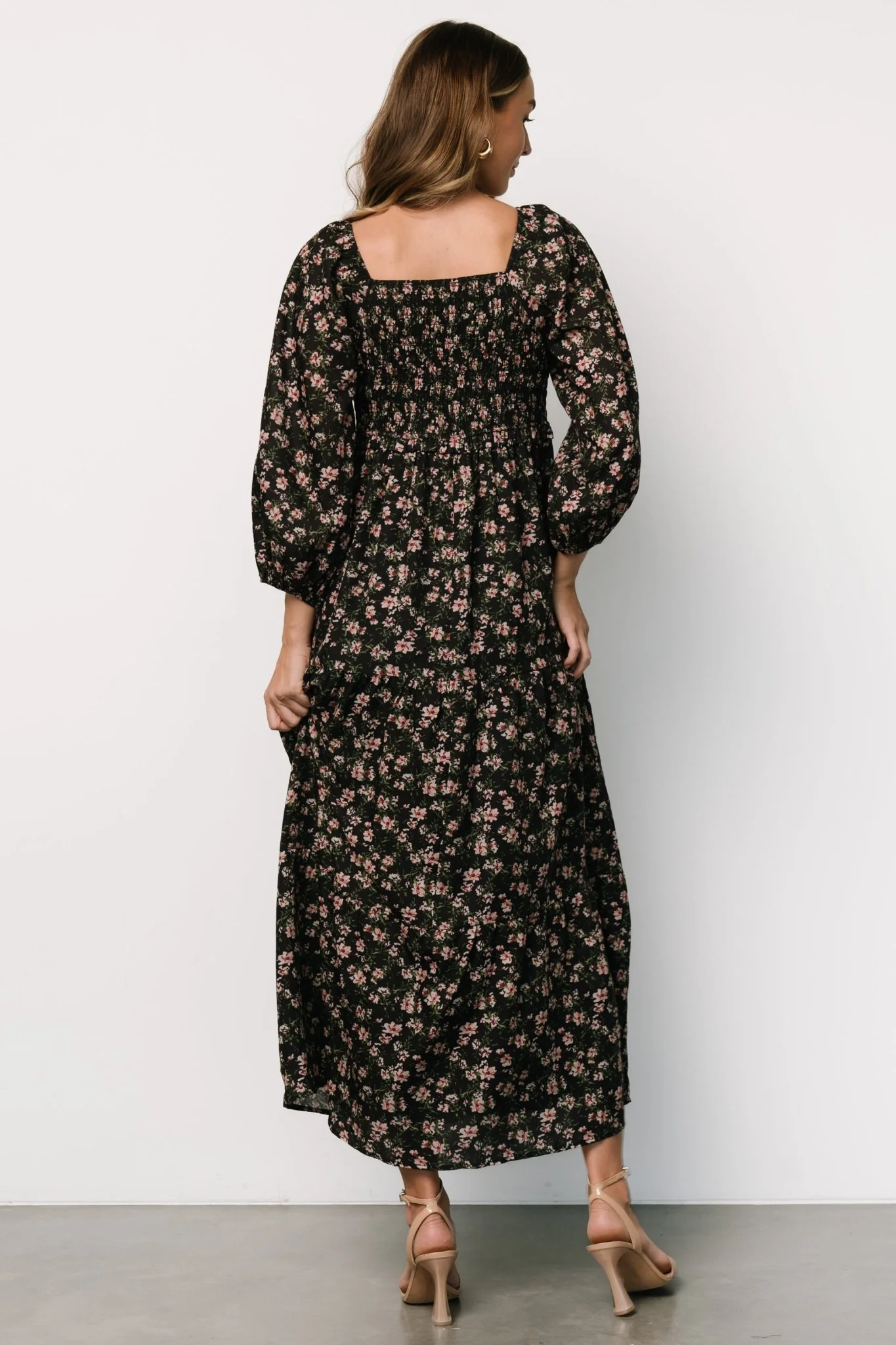 Louisa Smocked Maxi Dress | Black Floral