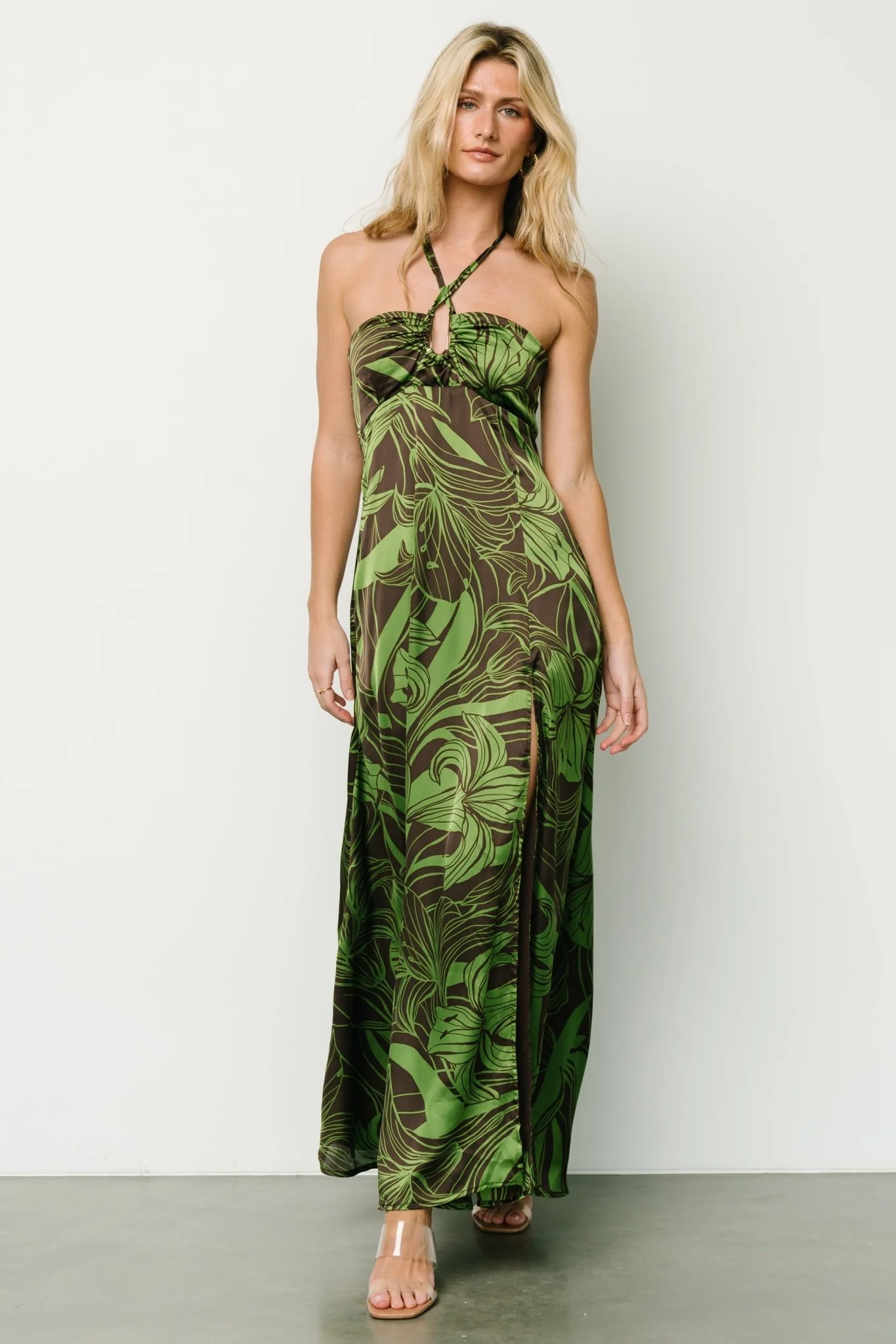 Norah Halter Dress | Brown + Green Print