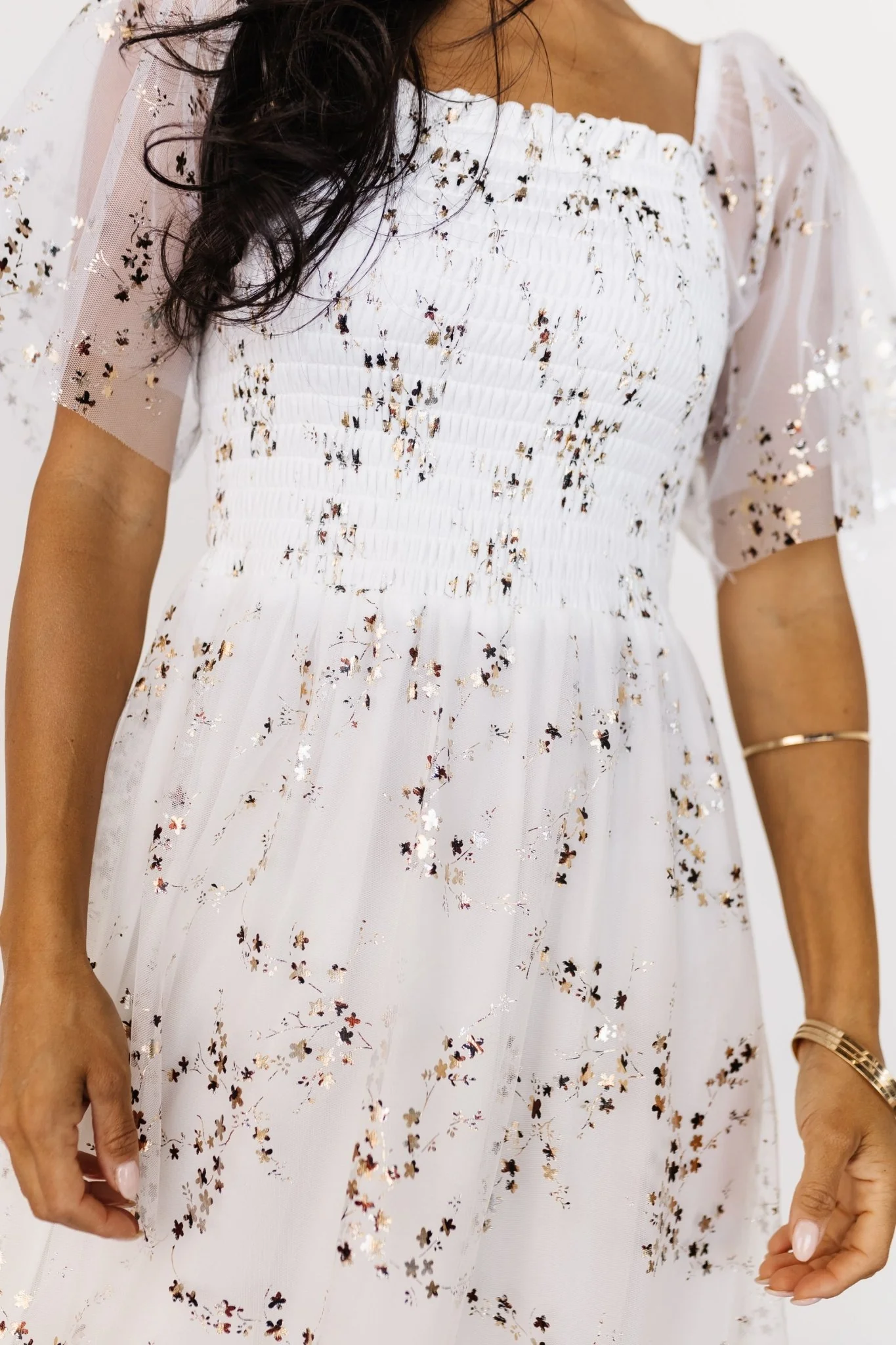 Cassandra Tulle Maxi Dress | Metallic White