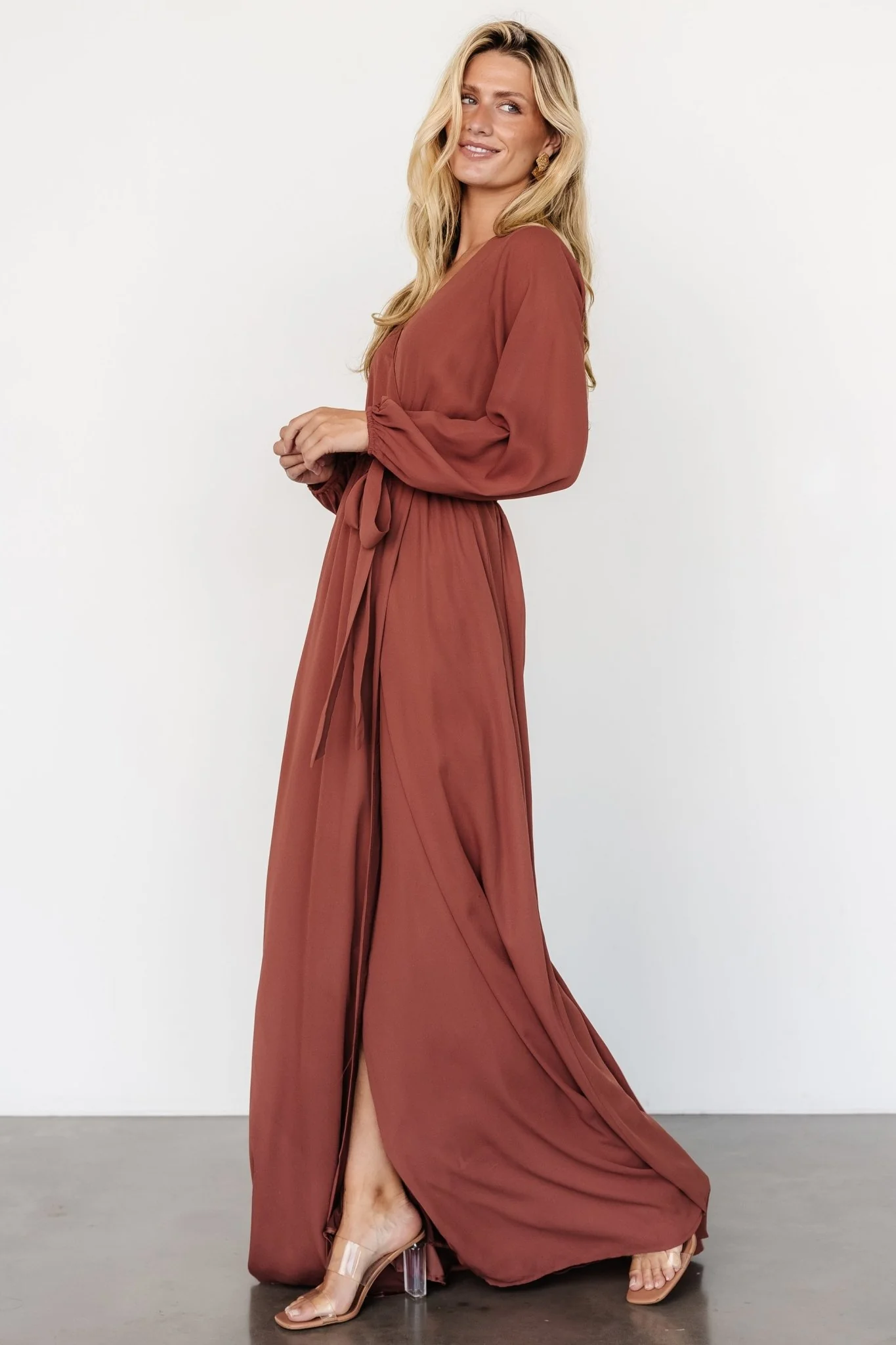 Breanne Faux Wrap Maxi Dress | Dusty Rust