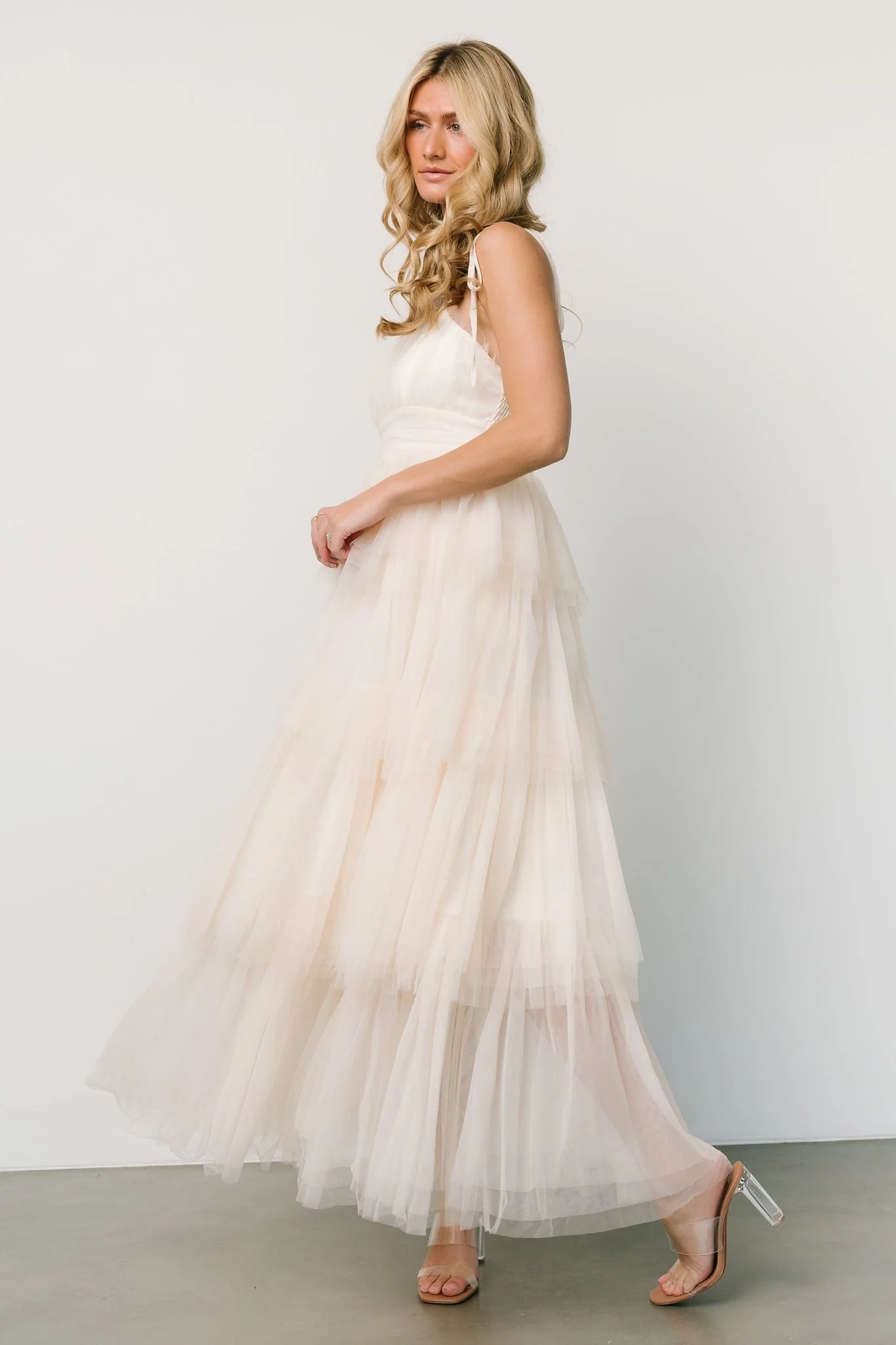 Alora Tulle Tiered Maxi Dress | Cream