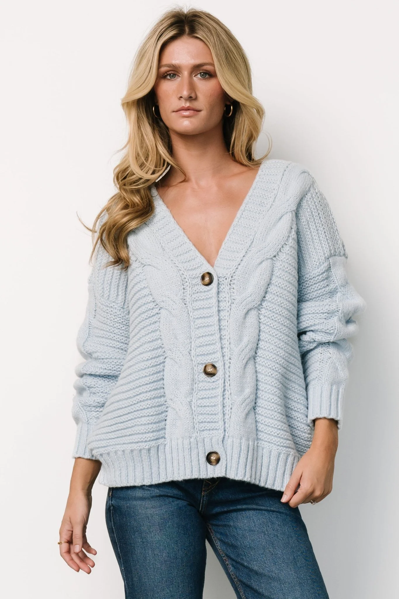 Ames Cable Knit Cardigan | Light Blue