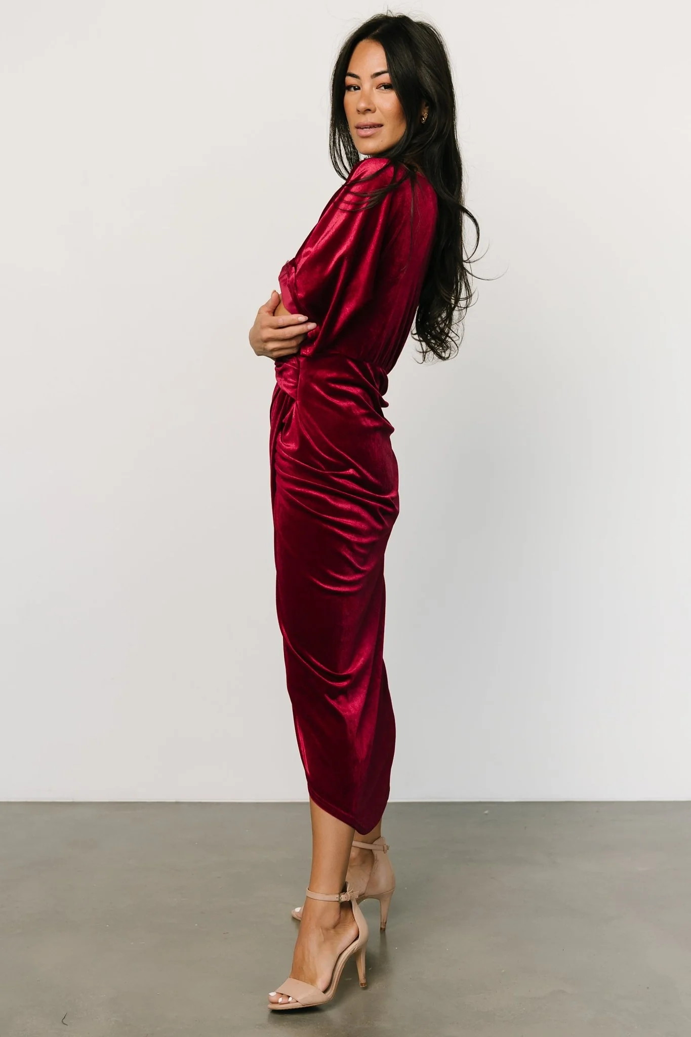 Brendyn Ruched Velvet Dress | Wine