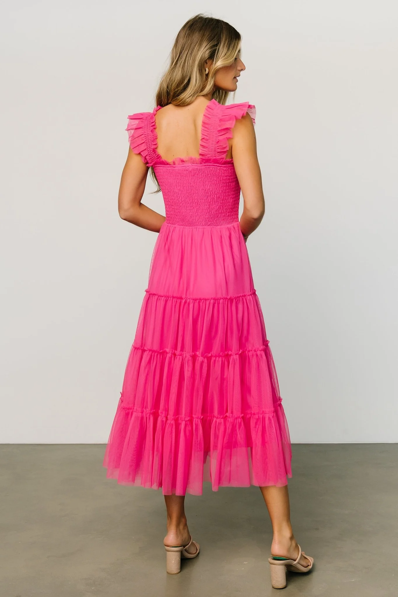 Emma Smocked Tulle Dress | Hot Pink
