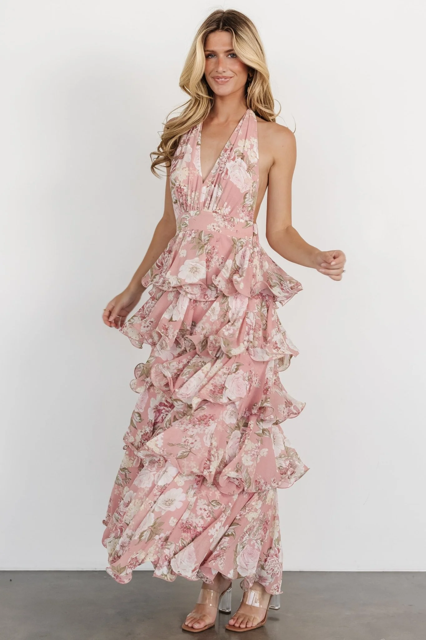 Jesslyn Open Back Tiered Maxi Dress | Blush Floral