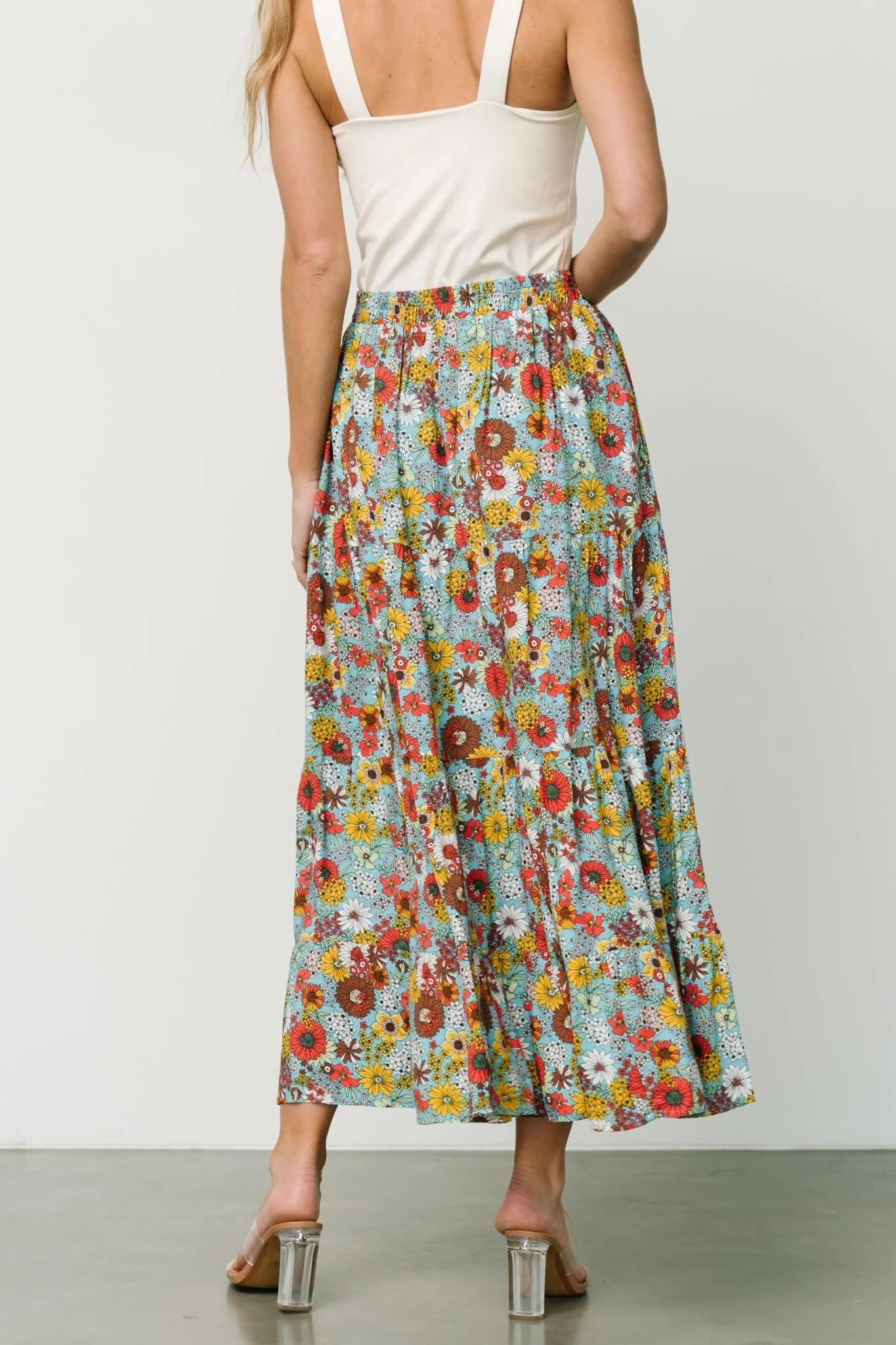 Reilly Maxi Skirt | Teal Flower Print