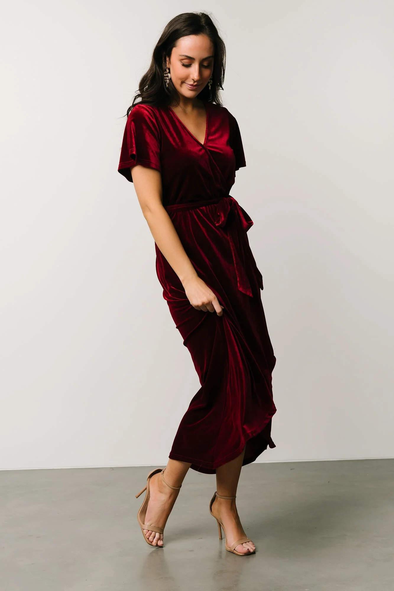 Nadine Velvet Midi Dress | Merlot