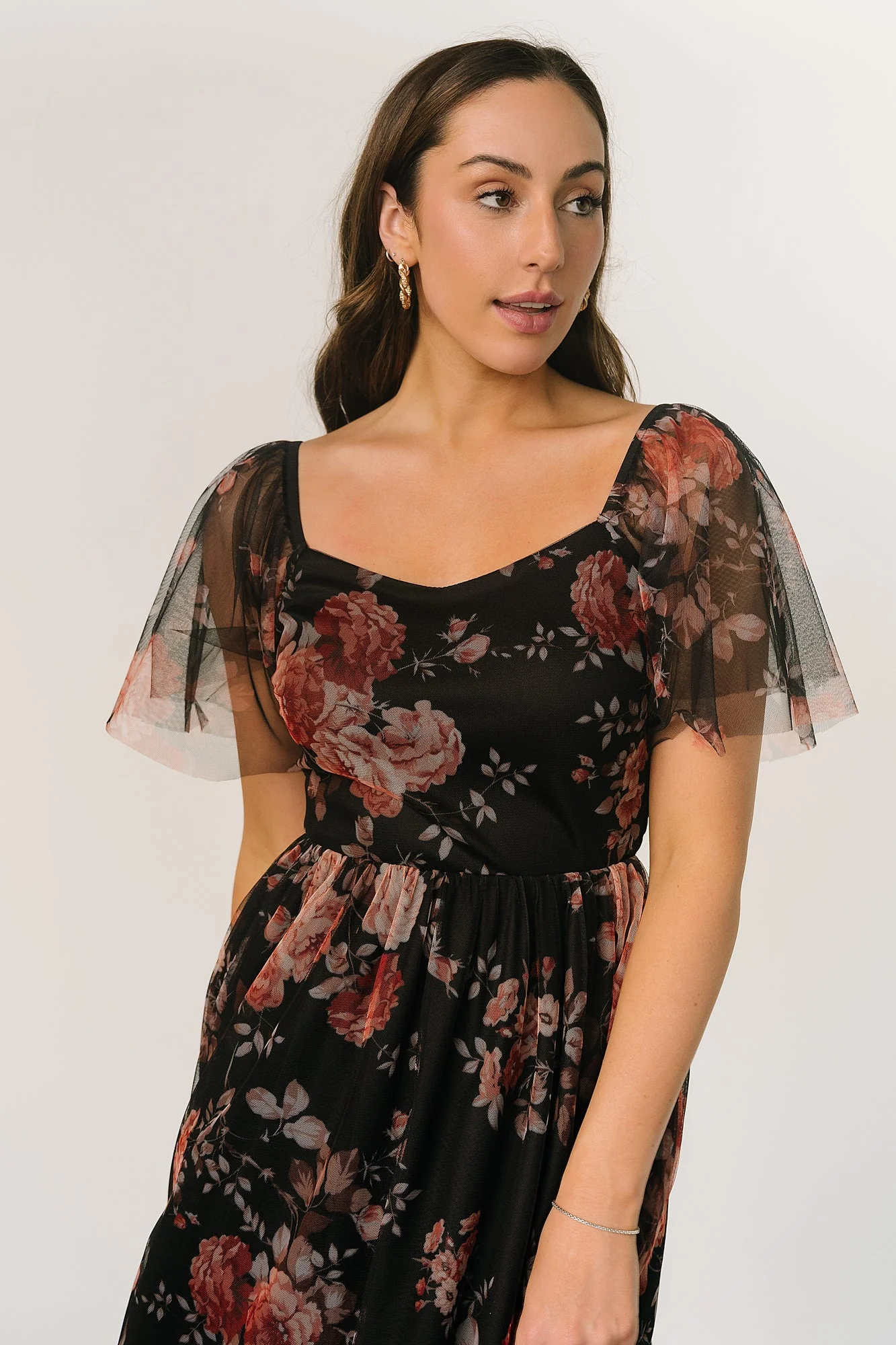 Gwyneth Tulle Midi Dress | Black Multi