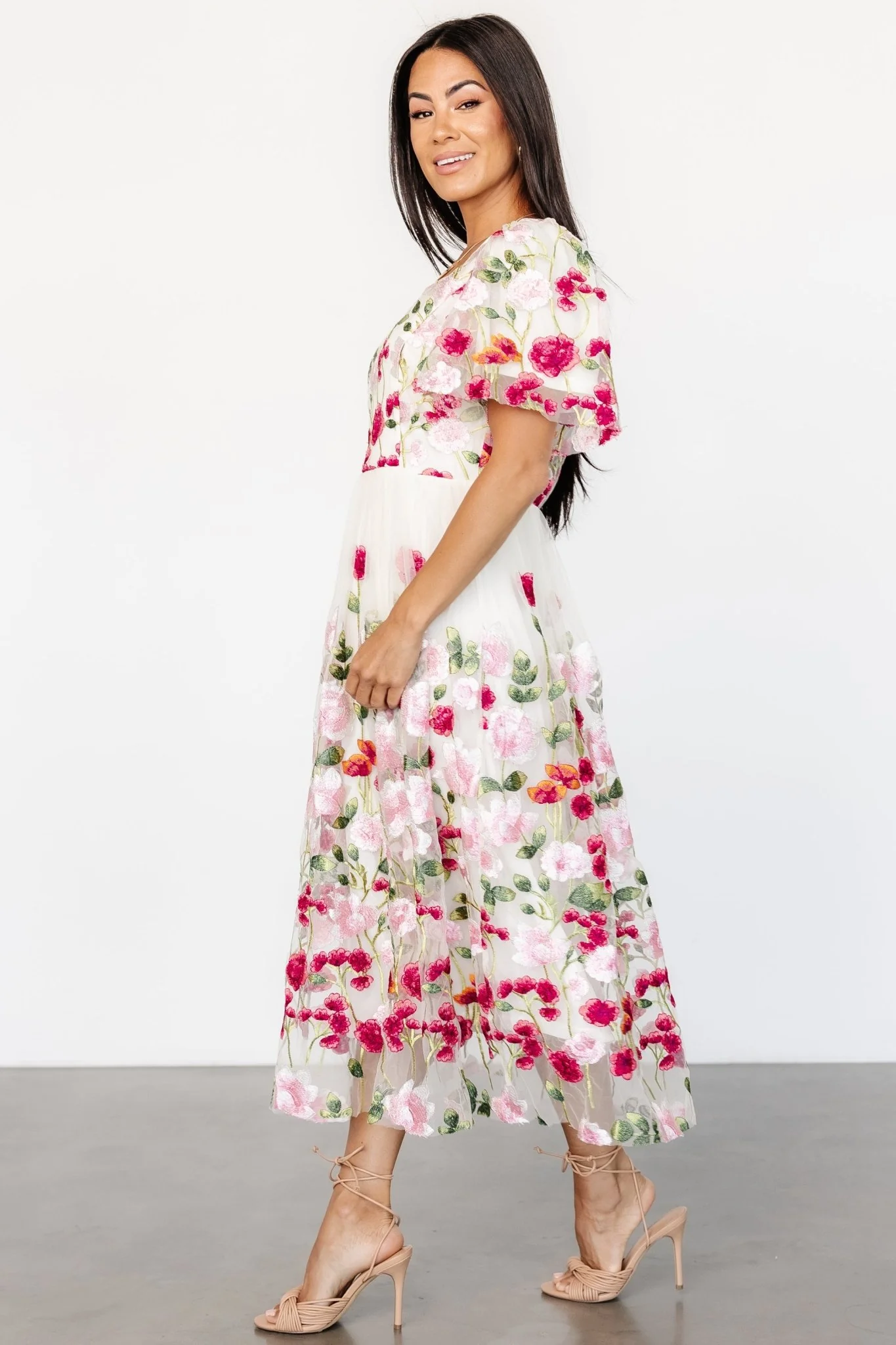 Anastasie Floral Embroidered Dress | Pink Multi