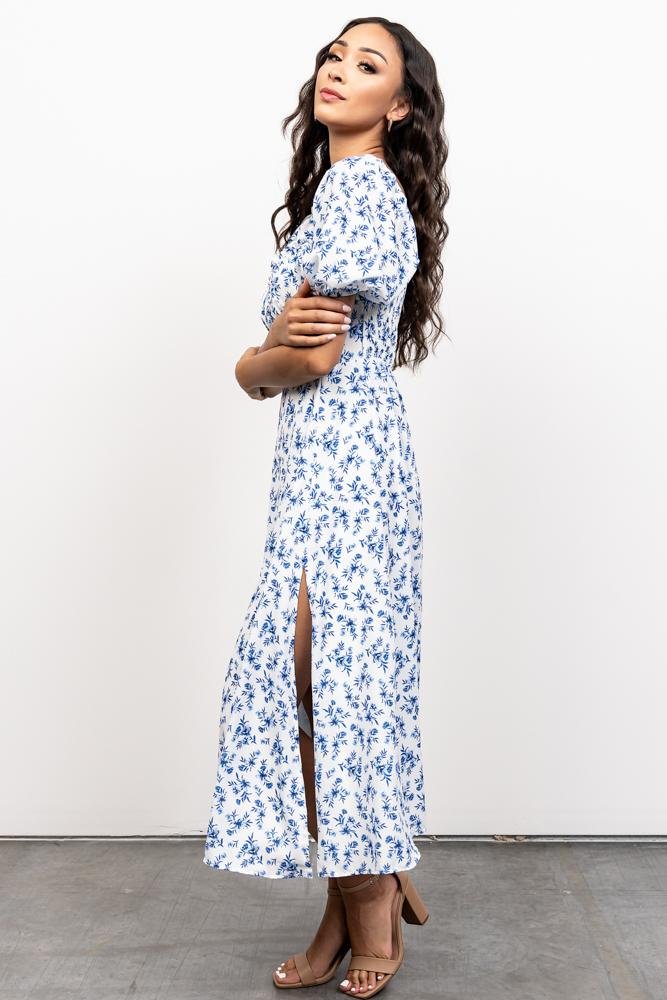 Gwen Smocked Midi Dress | Blue Floral