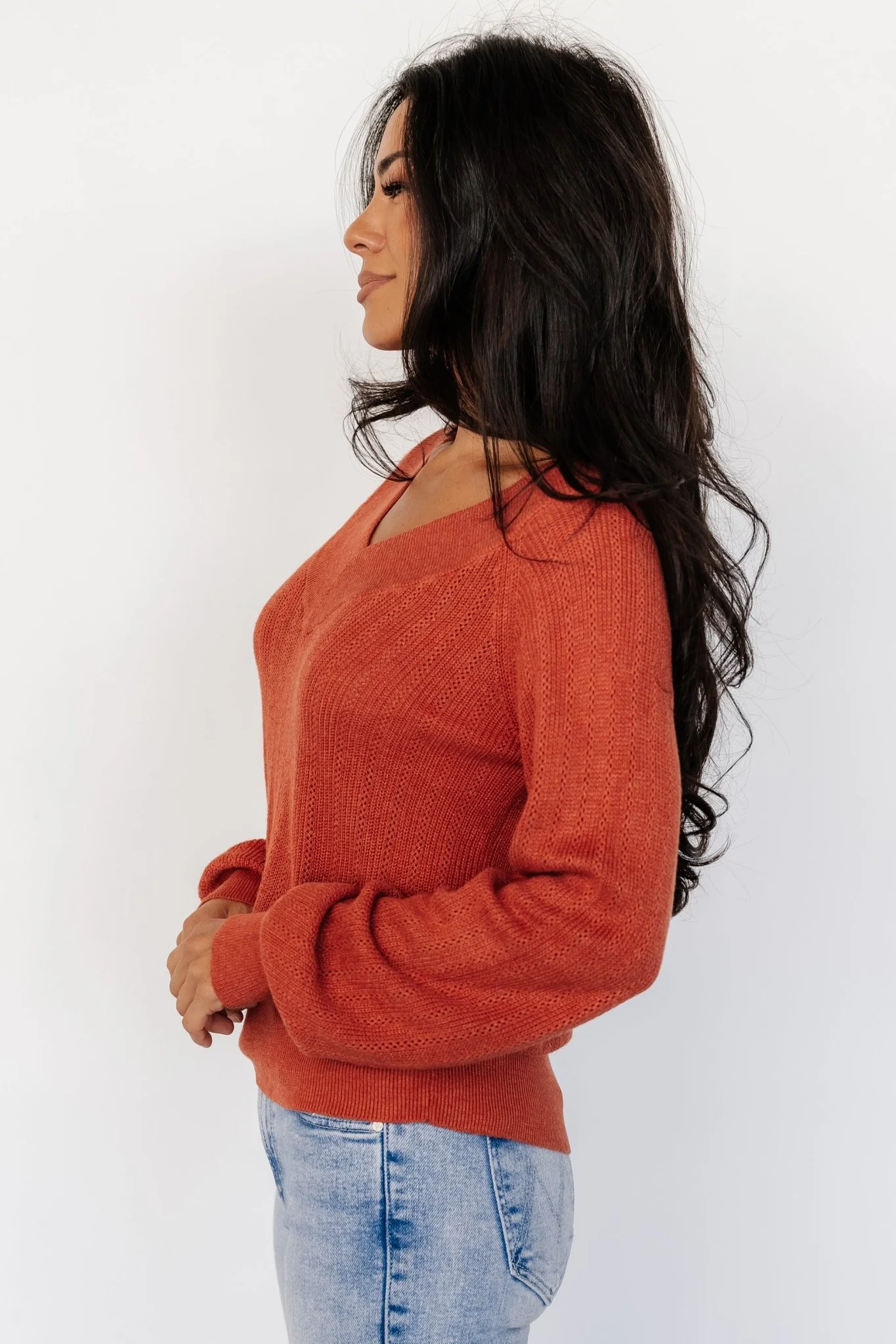 Ashby V Neck Sweater Top | Light Rust